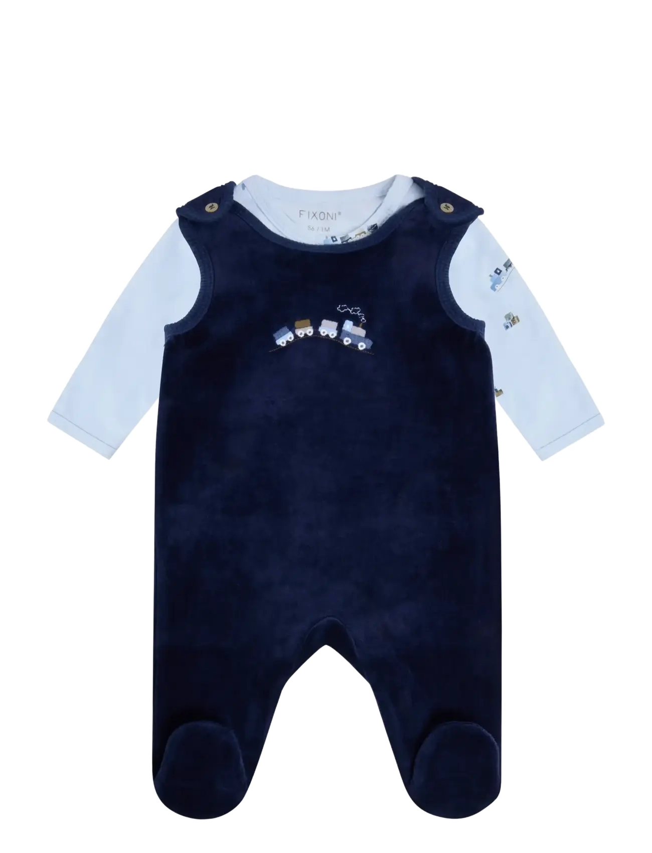 Fixoni Set W. Body And Velour Romper, 74, Sets, Marineblau - Sets With Body, Kinder