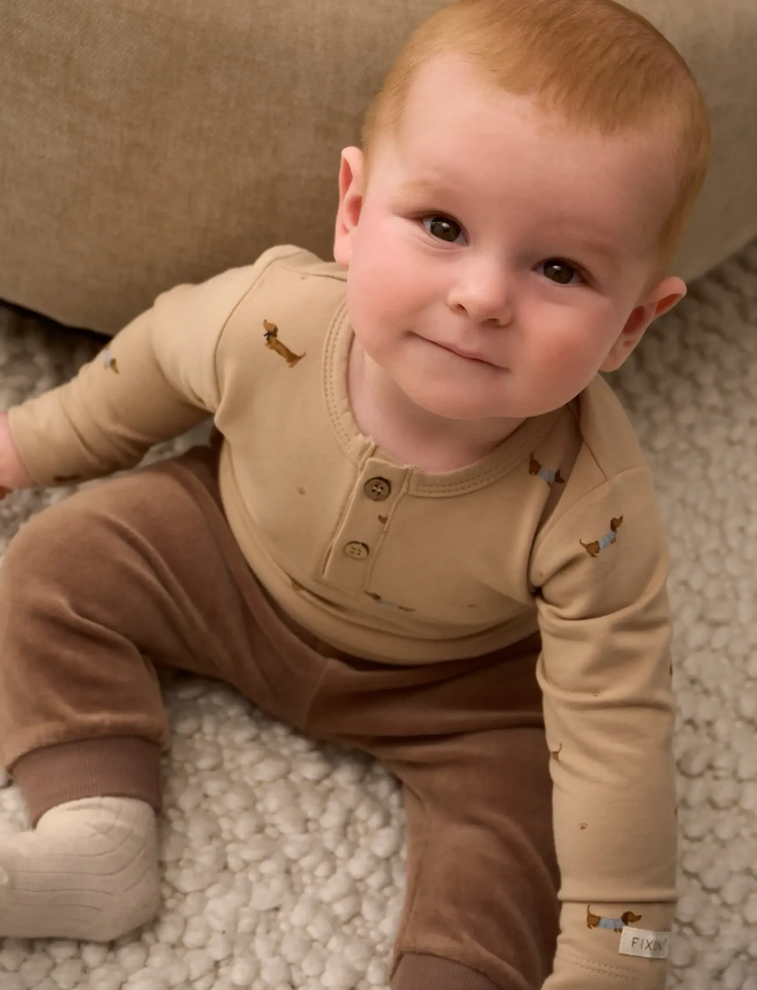Fixoni Pants Velour, 68, Beige, Underdele > Joggingbukser, Børn