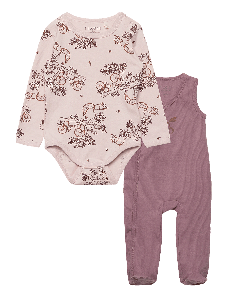 Fixoni - Body LS w.Romper - sett með samfellu - hushed violet - 0