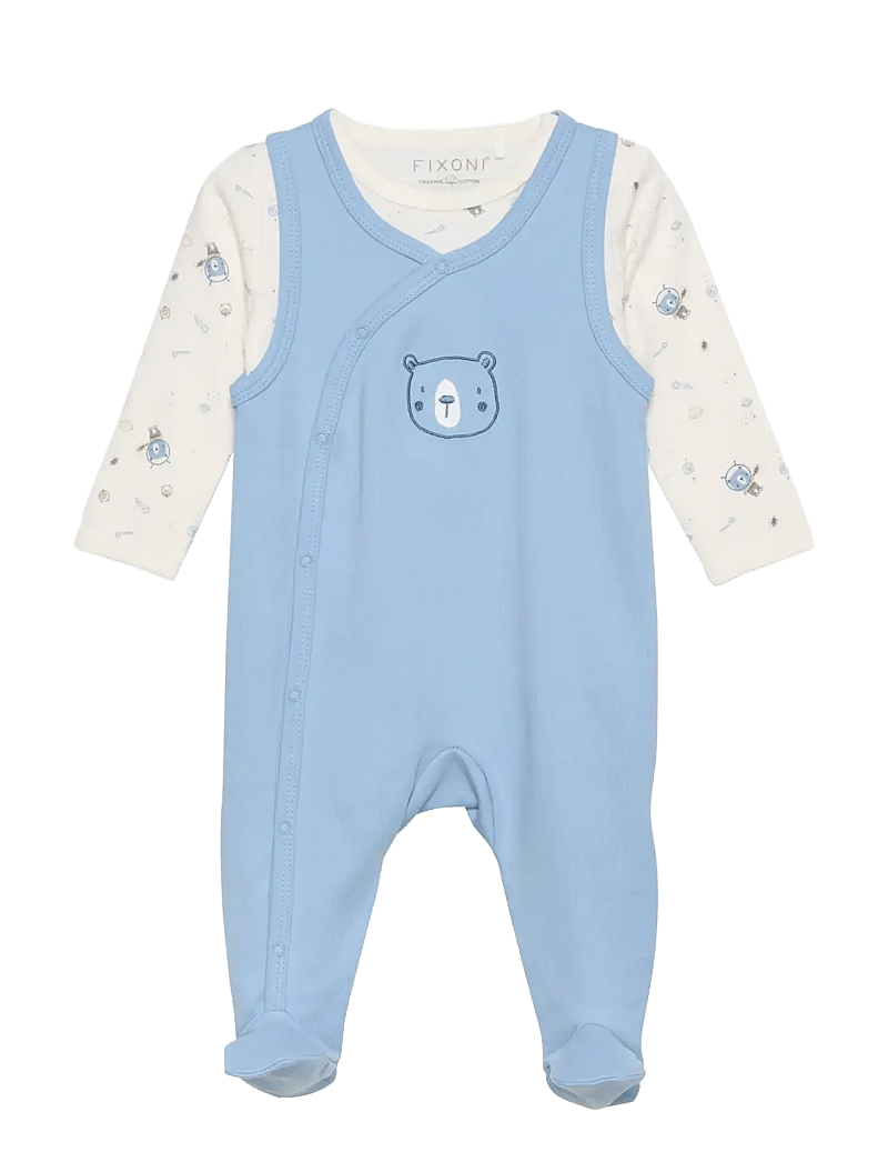 Fixoni - Body LS w.Romper - sæt med body - ashley blue - 0