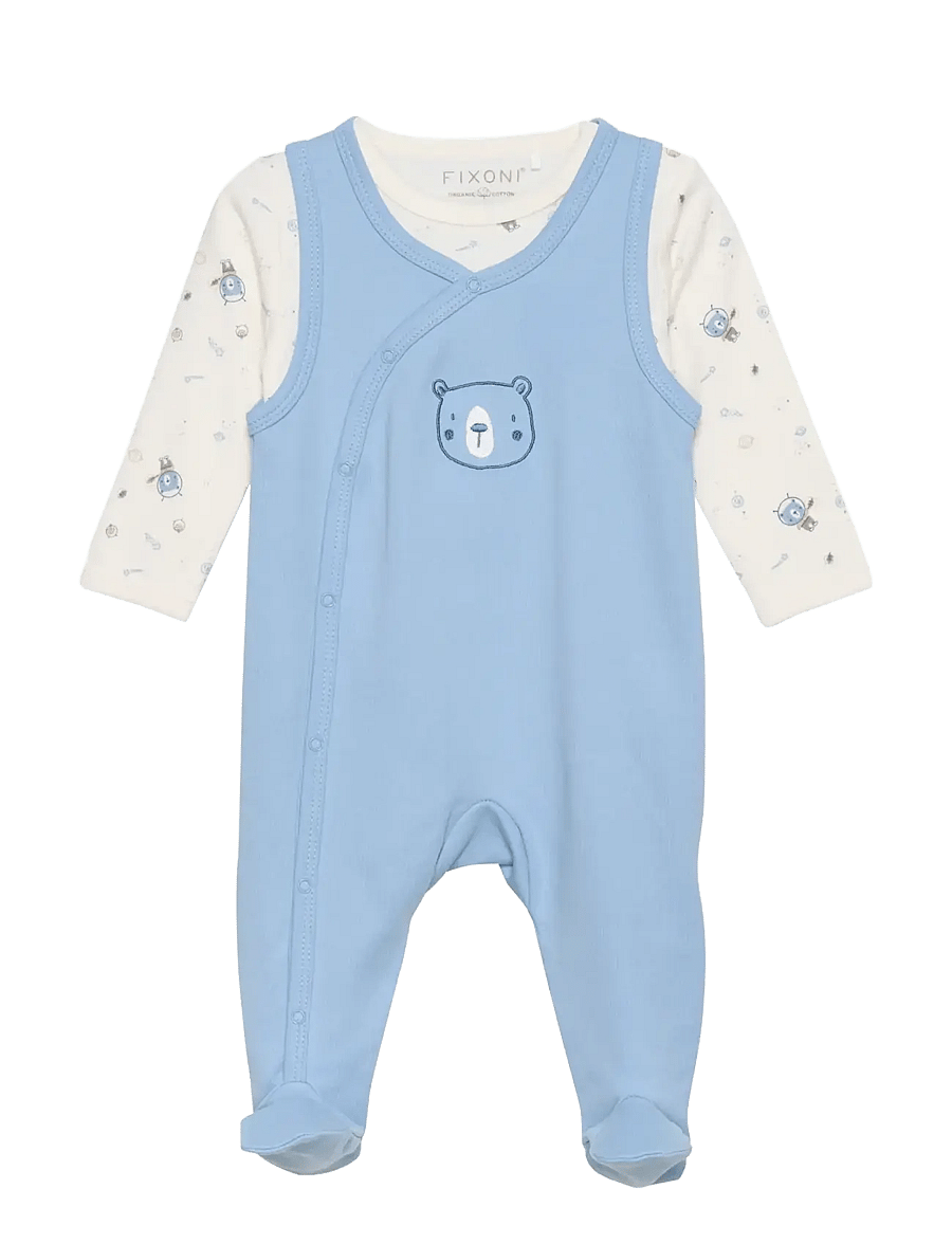 Fixoni - Body LS w.Romper - set med body - ashley blue - 0