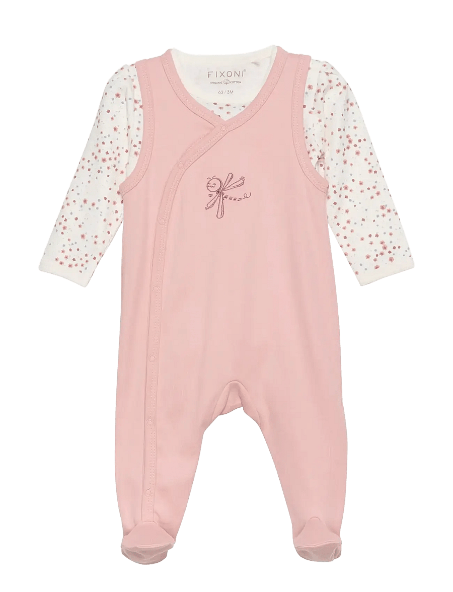 Fixoni - Body LS w.Romper - bodiga komplektid - misty rose - 0