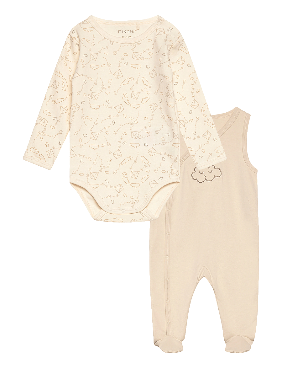 Fixoni - Body LS w.Romper - set med body - oatmeal - 0