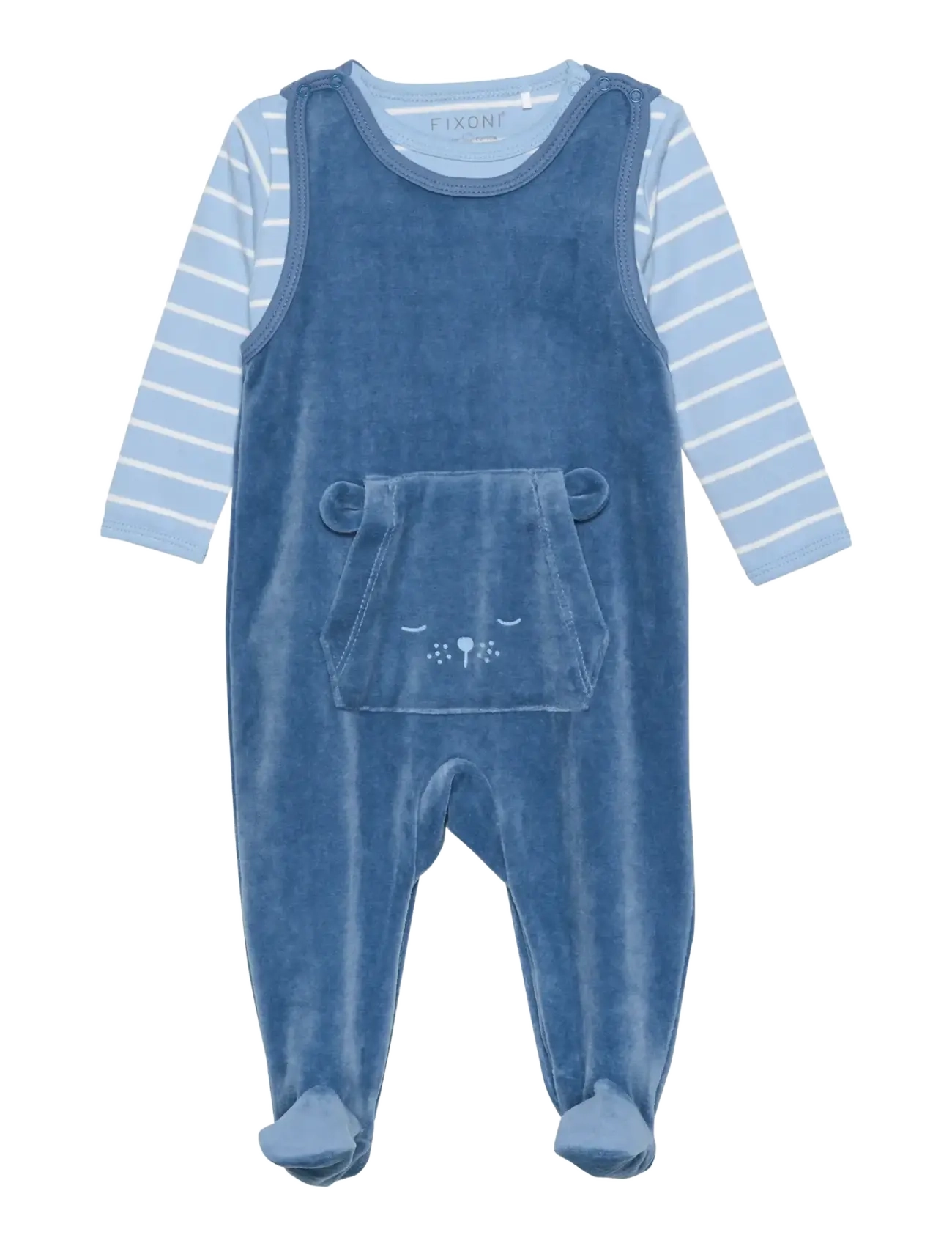 Fixoni Body Ls W.velour Romper, 56, Blue, Sæt > Sæt Med Krop, Børn