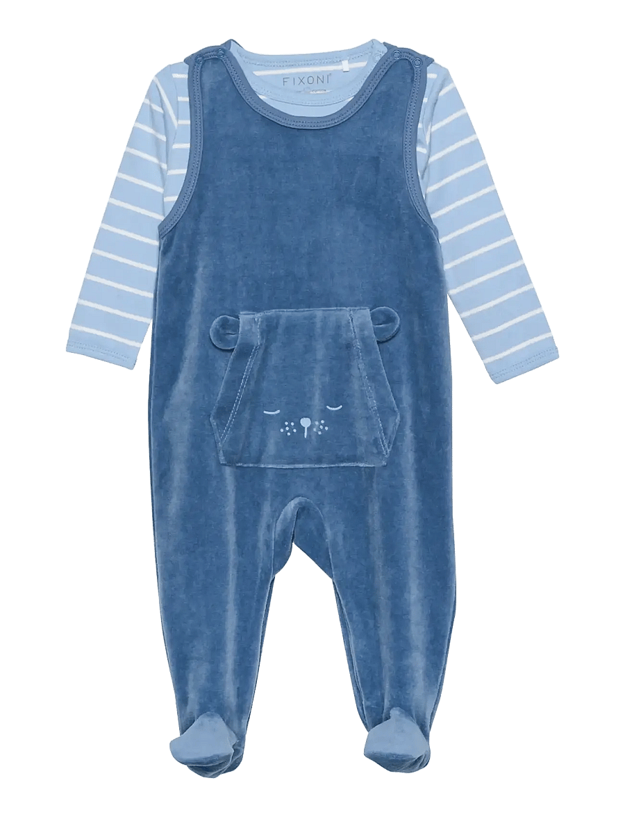 Fixoni - Body LS w.Velour Romper - sæt med body - blue fushion - 0