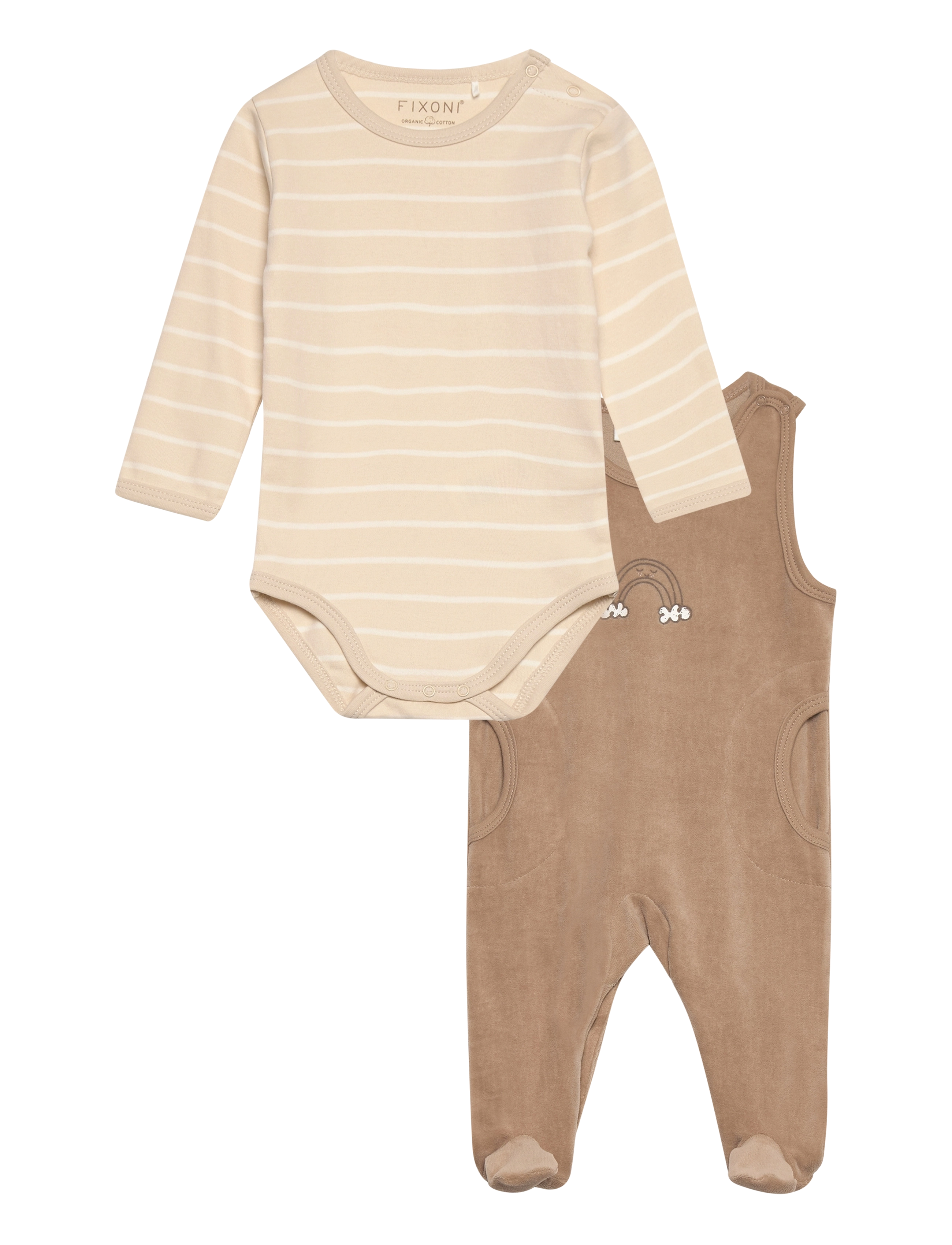 Fixoni Body Ls W.velour Romper, 68, Beige, Sæt > Sæt Med Krop, Børn