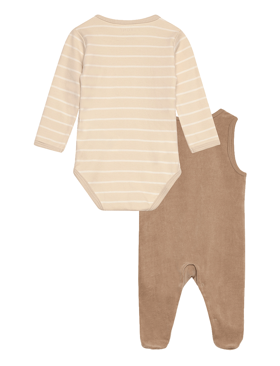 Fixoni - Body LS w.Velour Romper - sett með samfellu - dune - 1