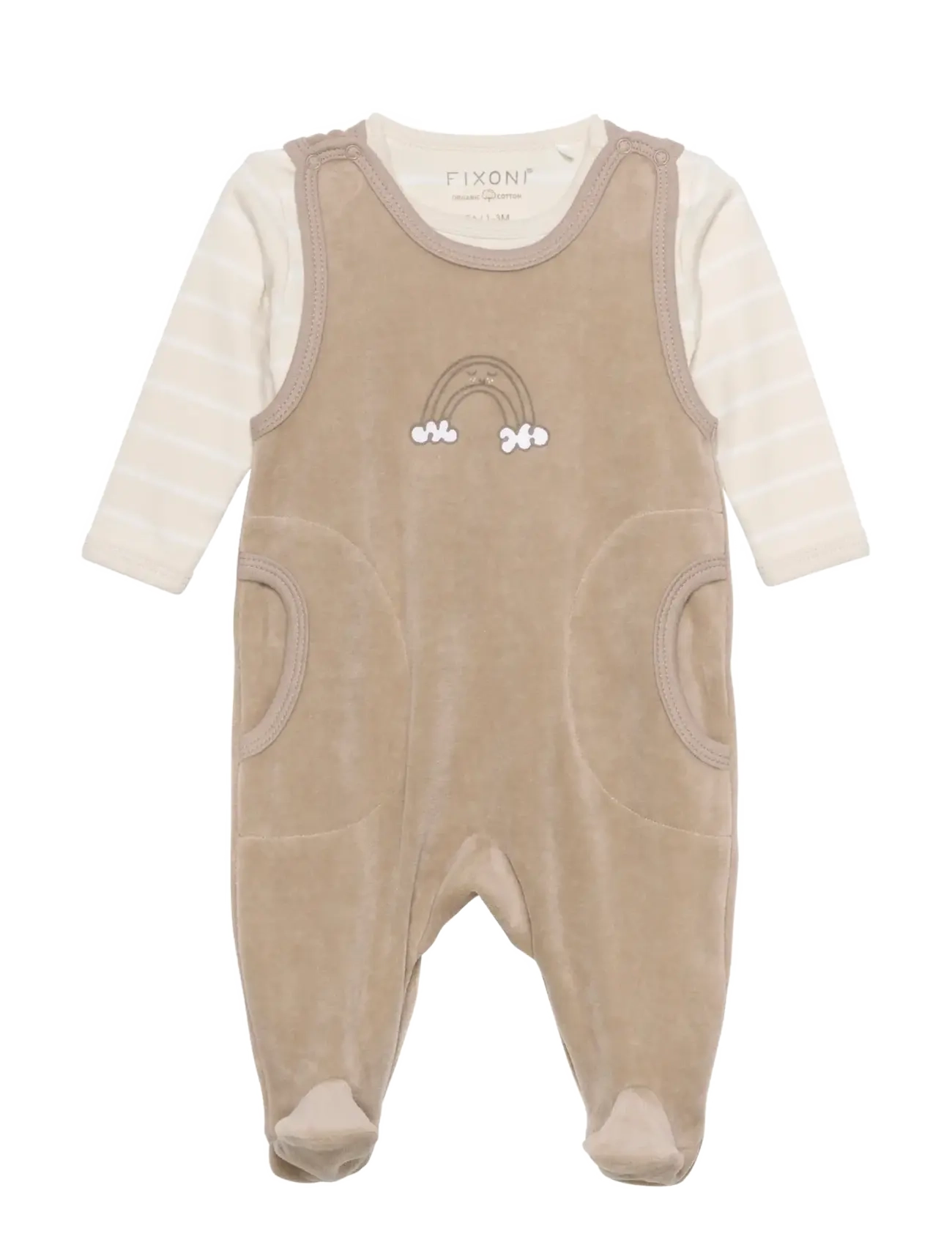 Fixoni - Body LS w.Velour Romper - sett með samfellu - dune - 4