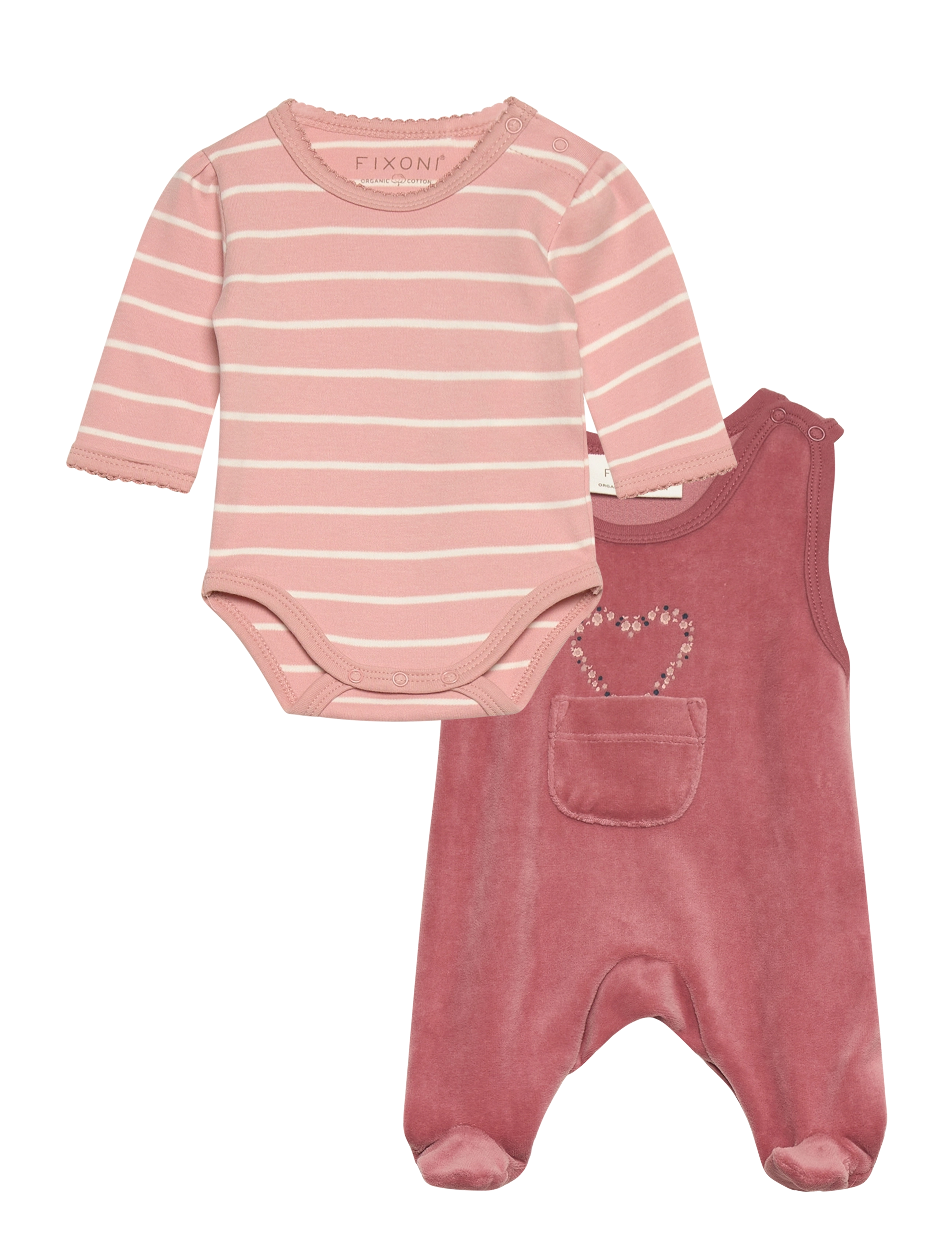 Fixoni Body Ls W.velour Romper, 56, Pink, Sæt > Sæt Med Krop, Børn