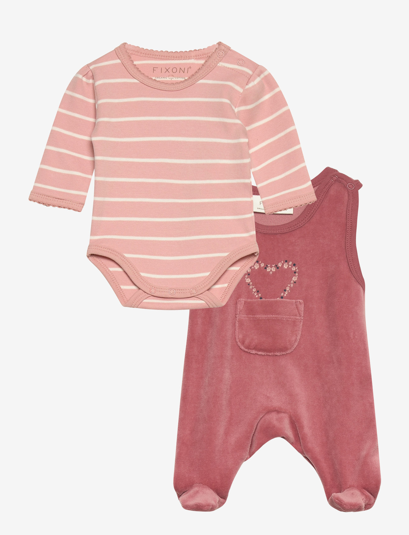 Fixoni - Body LS w.Velour Romper - sæt med body - withered rose - 0