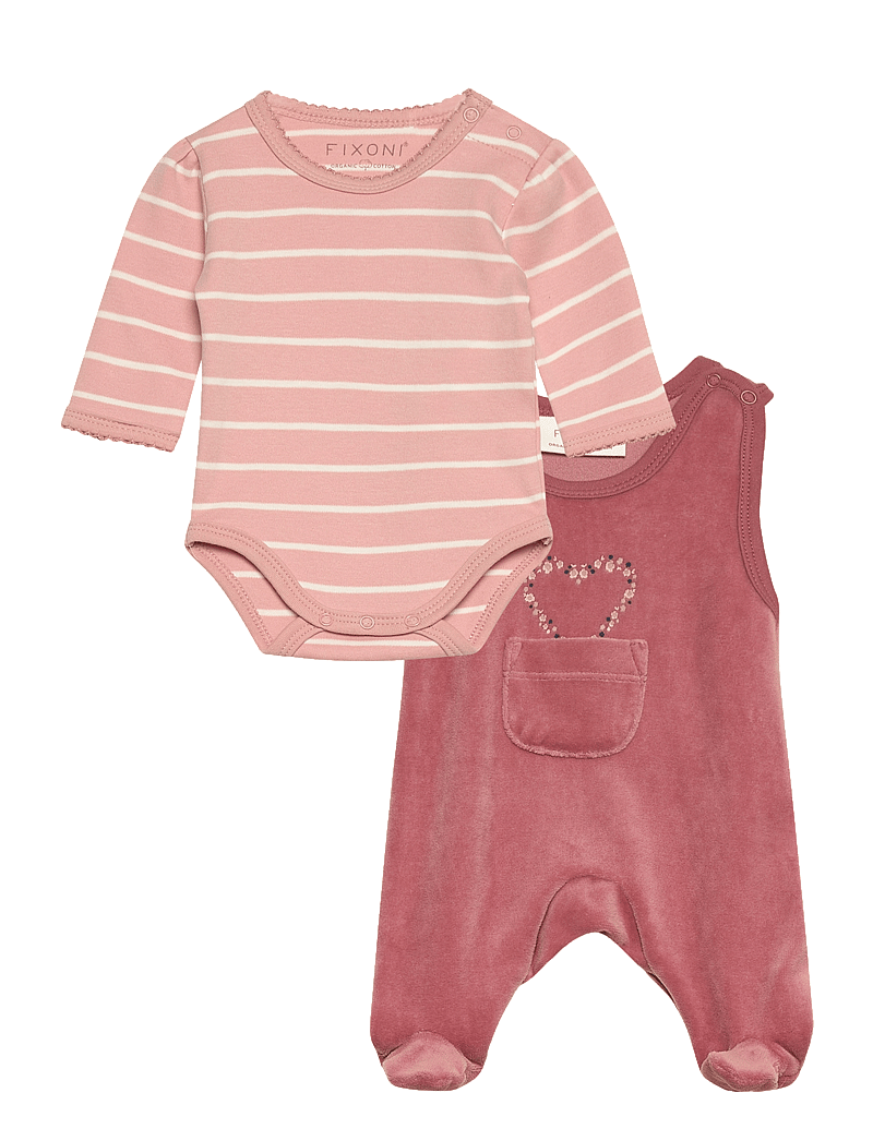 Fixoni - Body LS w.Velour Romper - sæt med body - withered rose - 0