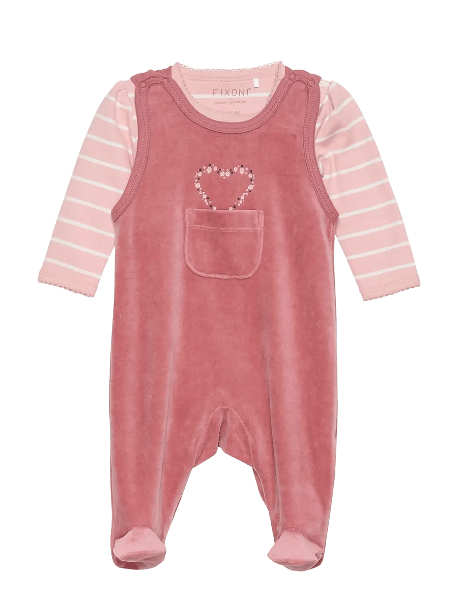 Fixoni - Body LS w.Velour Romper - sæt med body - withered rose - 4