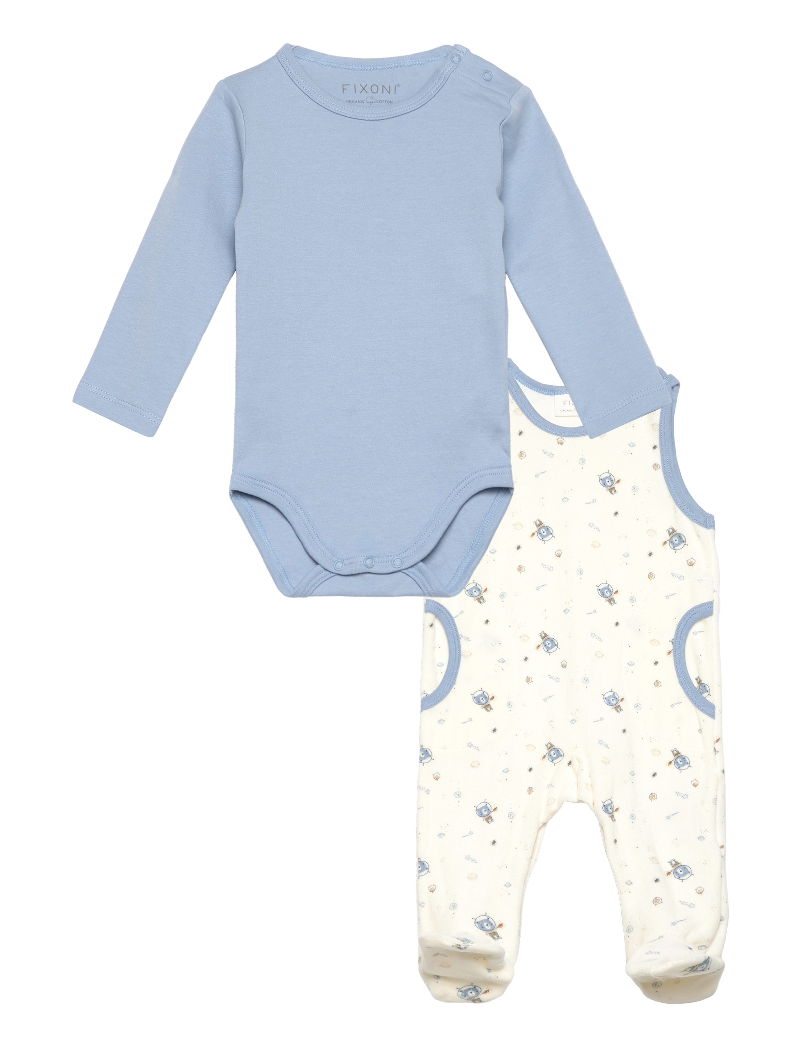 Fixoni Body Ls W.velour Romper, 56, Sets, Blau - Sets With Body, Kinder