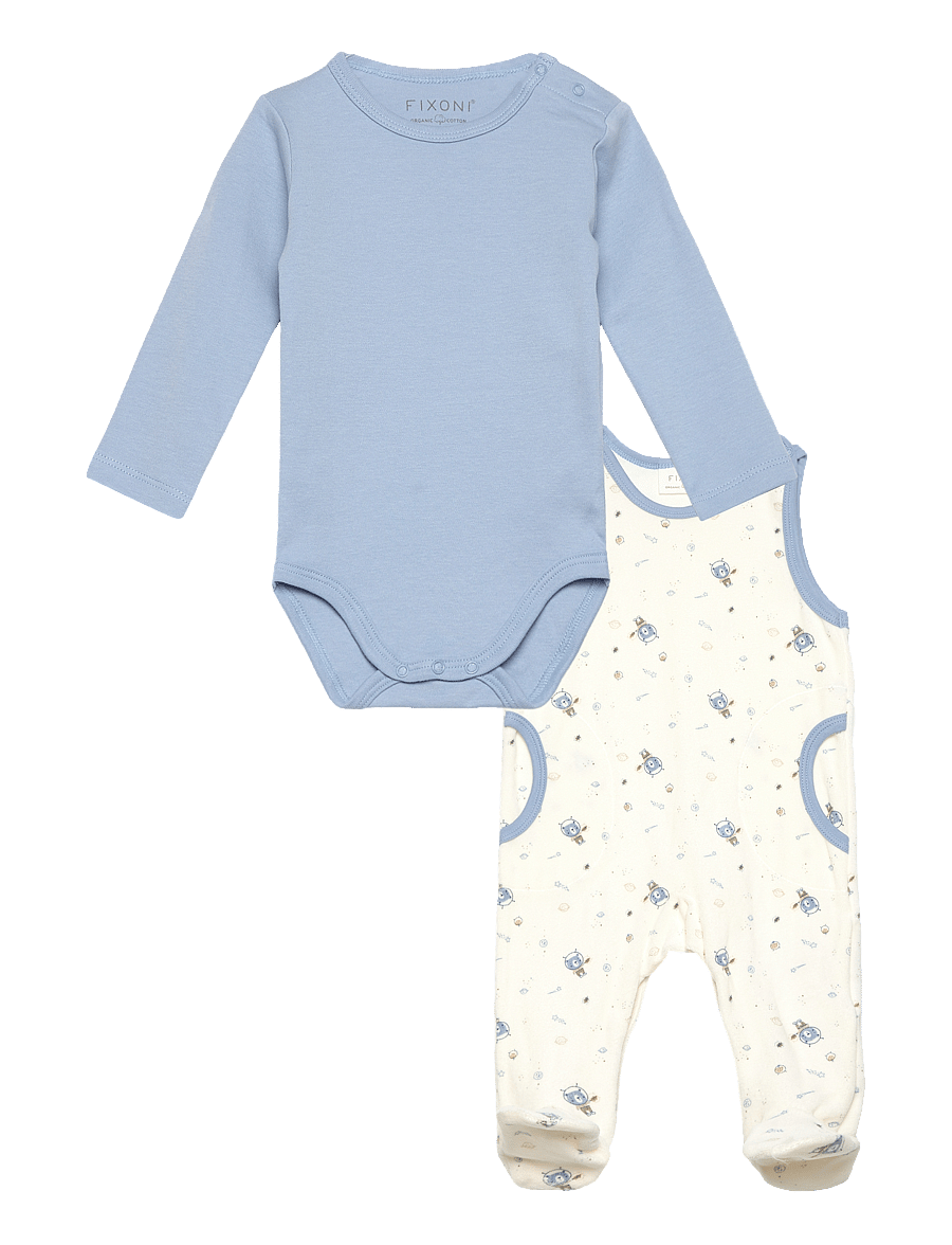Fixoni - Body LS w.Velour Romper - set med body - ashley blue - 0