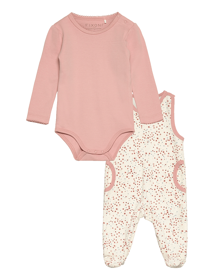 Fixoni - Body LS w.Velour Romper - komplektai su bodžiu - misty rose - 0