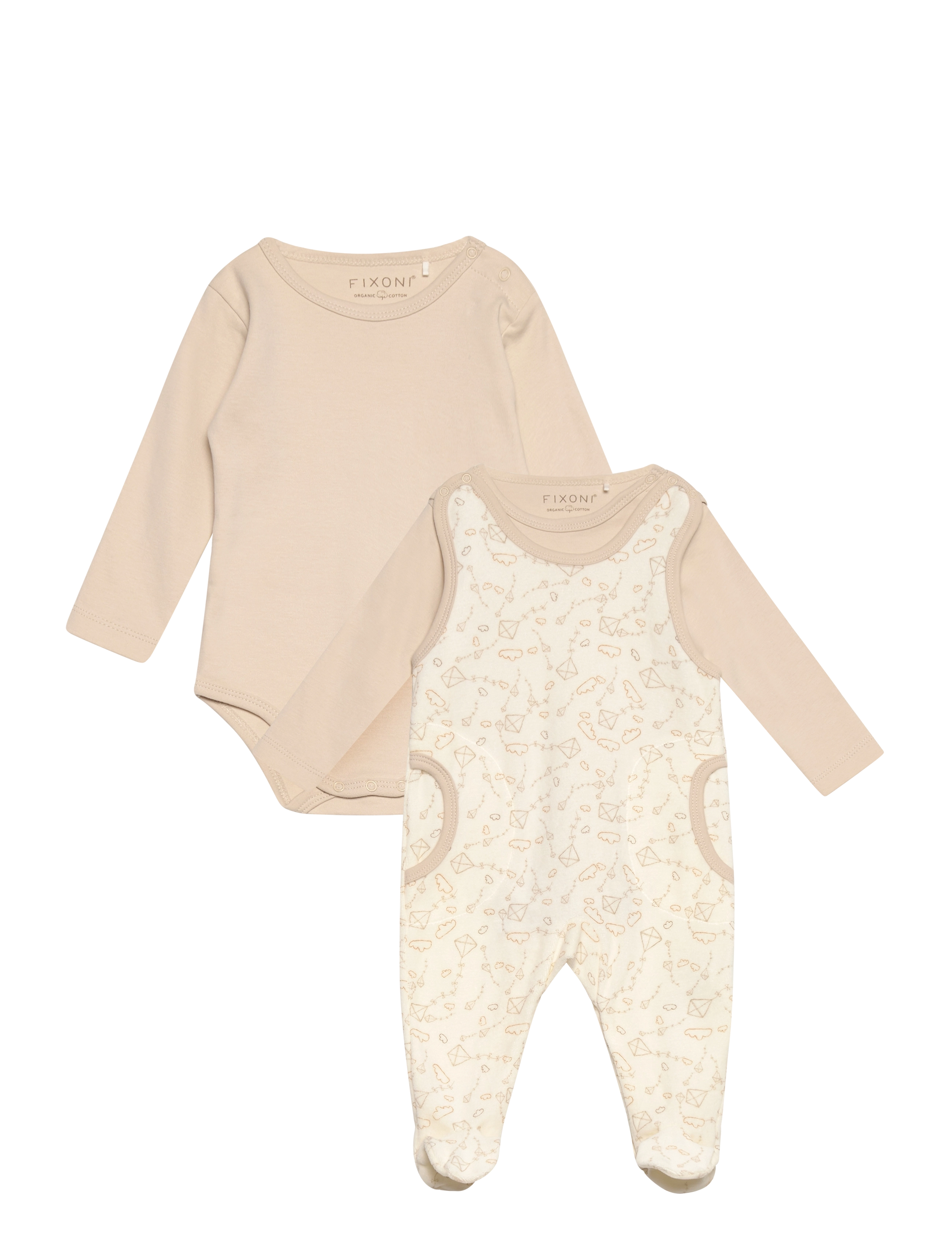 Fixoni Body Ls W.velour Romper, 56, Sets, Beige - Sets With Body, Kinder