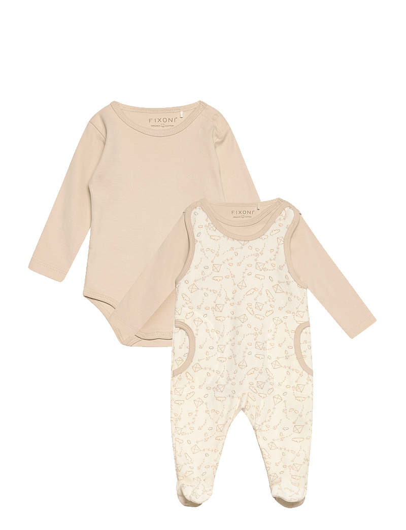 Fixoni - Body LS w.Velour Romper - sets with body - oatmeal - 0