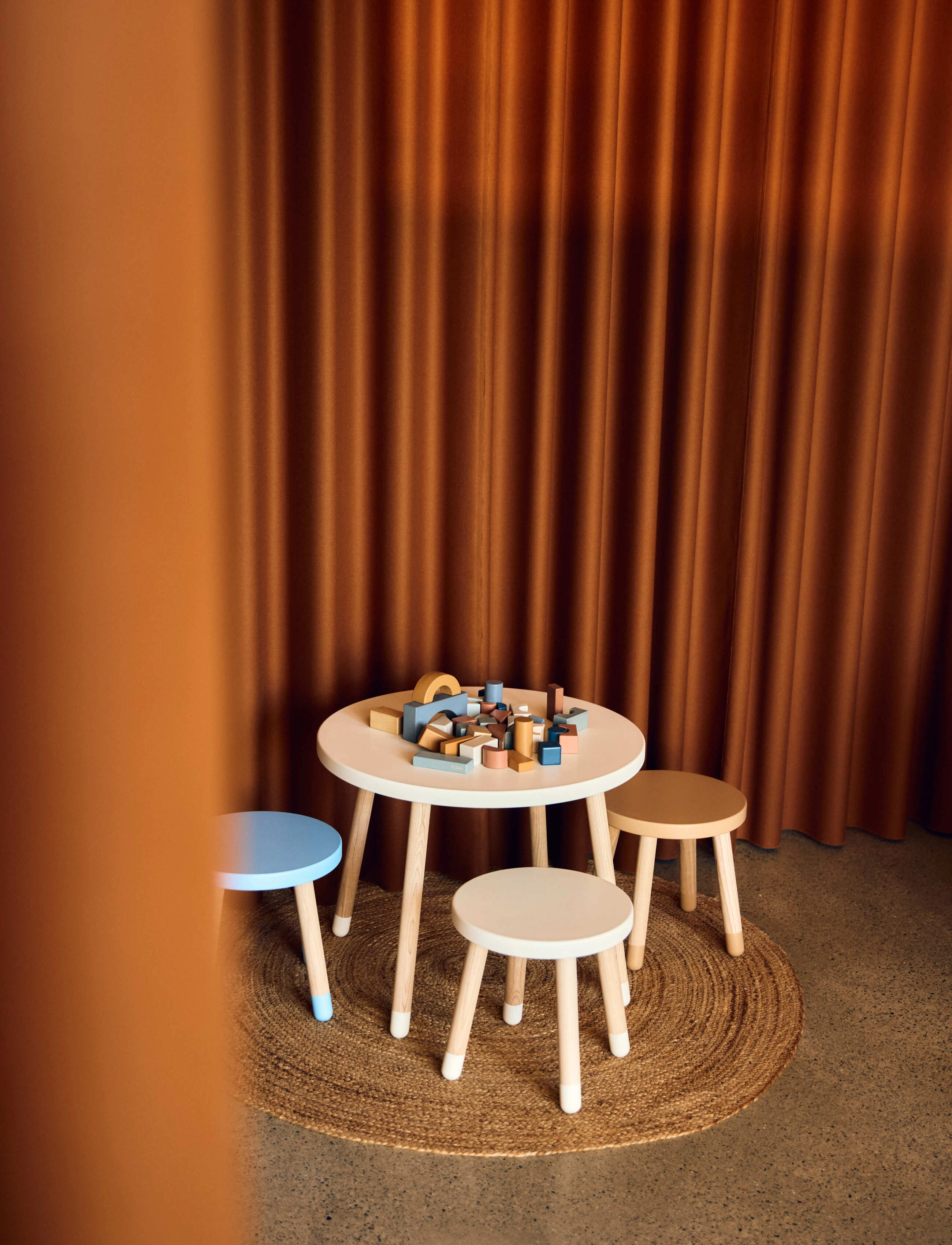 FLEXA - Stool DOTS Ø30x30cm  Blue Skies MDF painted seat    Ash legs - blue skies - 1