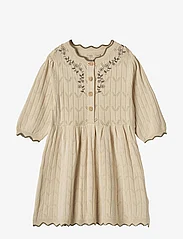 Fliink - SUNNY EMBROIDERED 3/4 KNIT DRESS - short-sleeved baby dresses - cream - 0