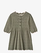 SUNNY EMBROIDERED 3/4 KNIT DRESS - GREEN