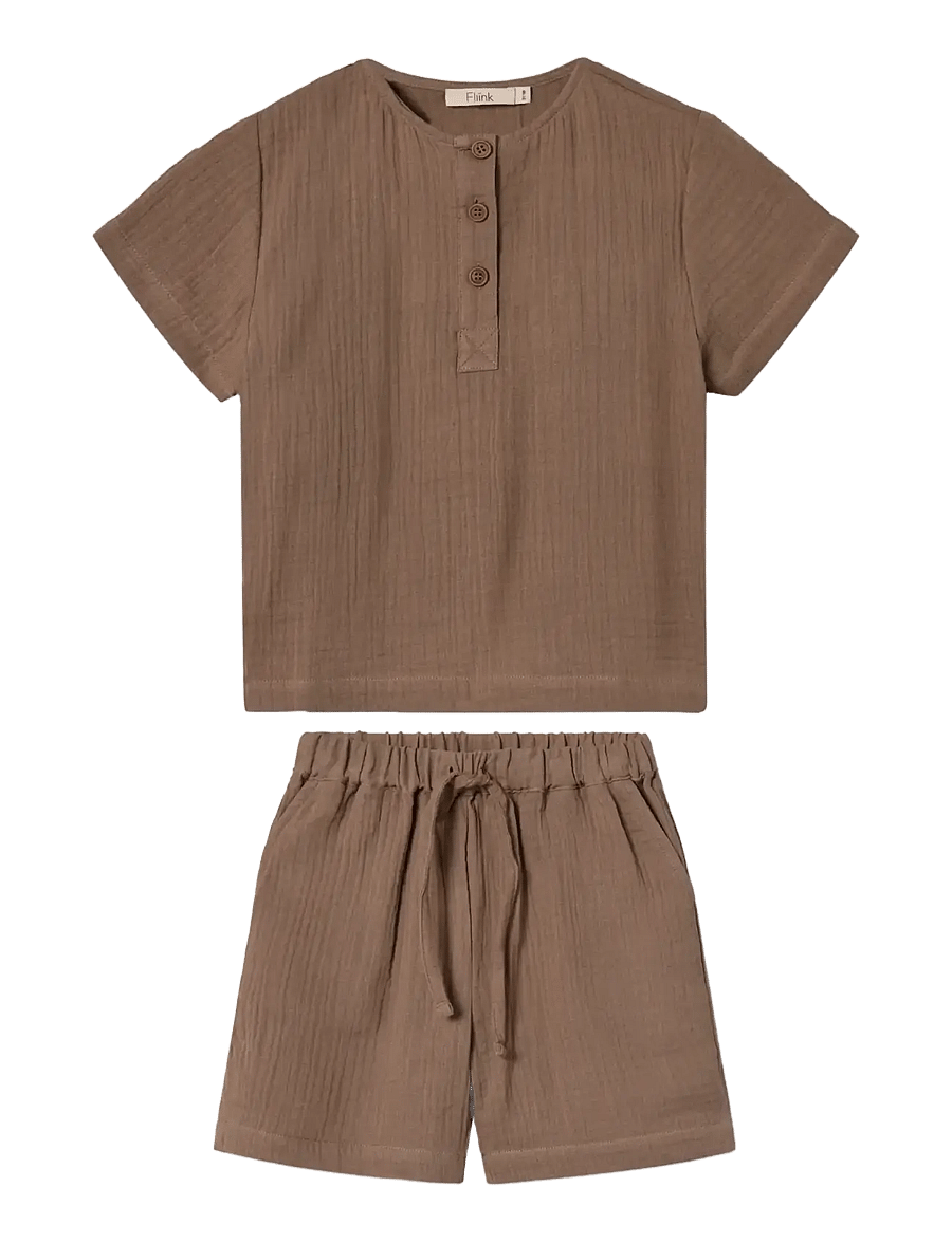 Fliink - CHA CHA SHORT SET - komplektid lühikeste varrukatega t-särgiga - brown - 0