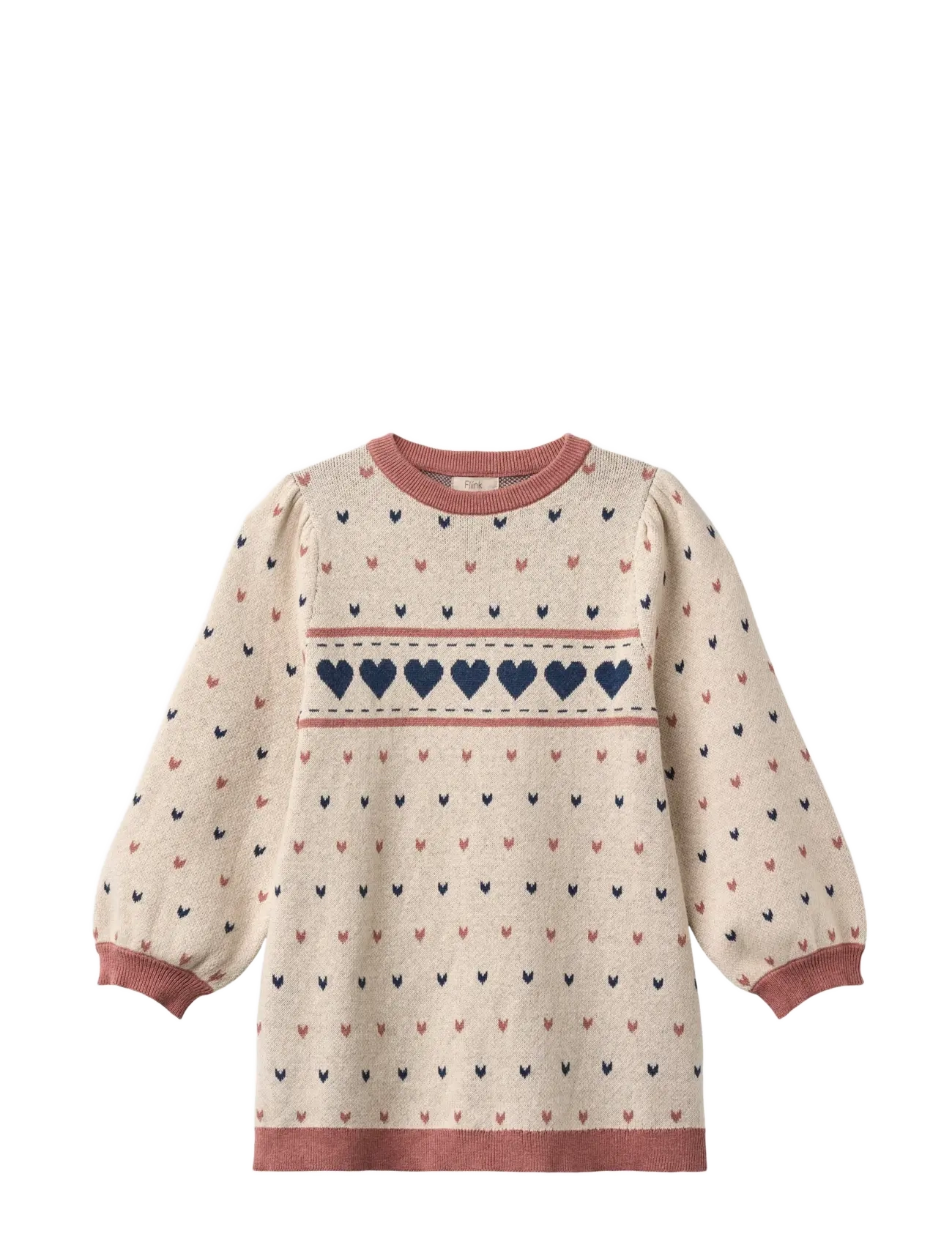 Fliink Nova Multi Heart Dress, 3 Y, Casual Dresses, Beige - Long-sleeved Kinder