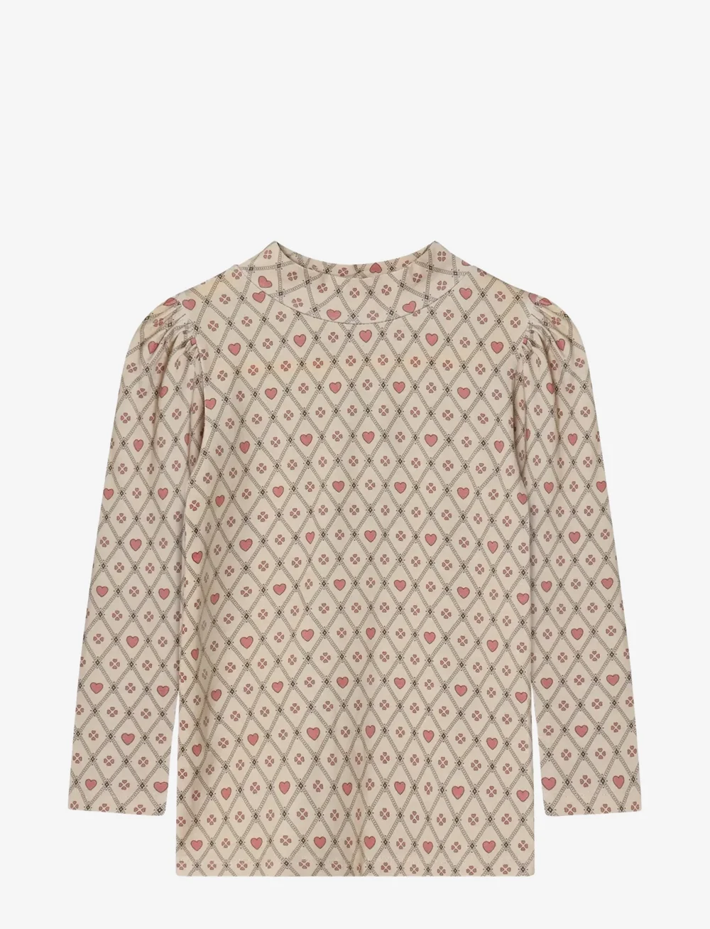 Fliink - KELLY HEART LS PUFF BLOUSE - blusar & tunikor - sandshell heart aop - 0