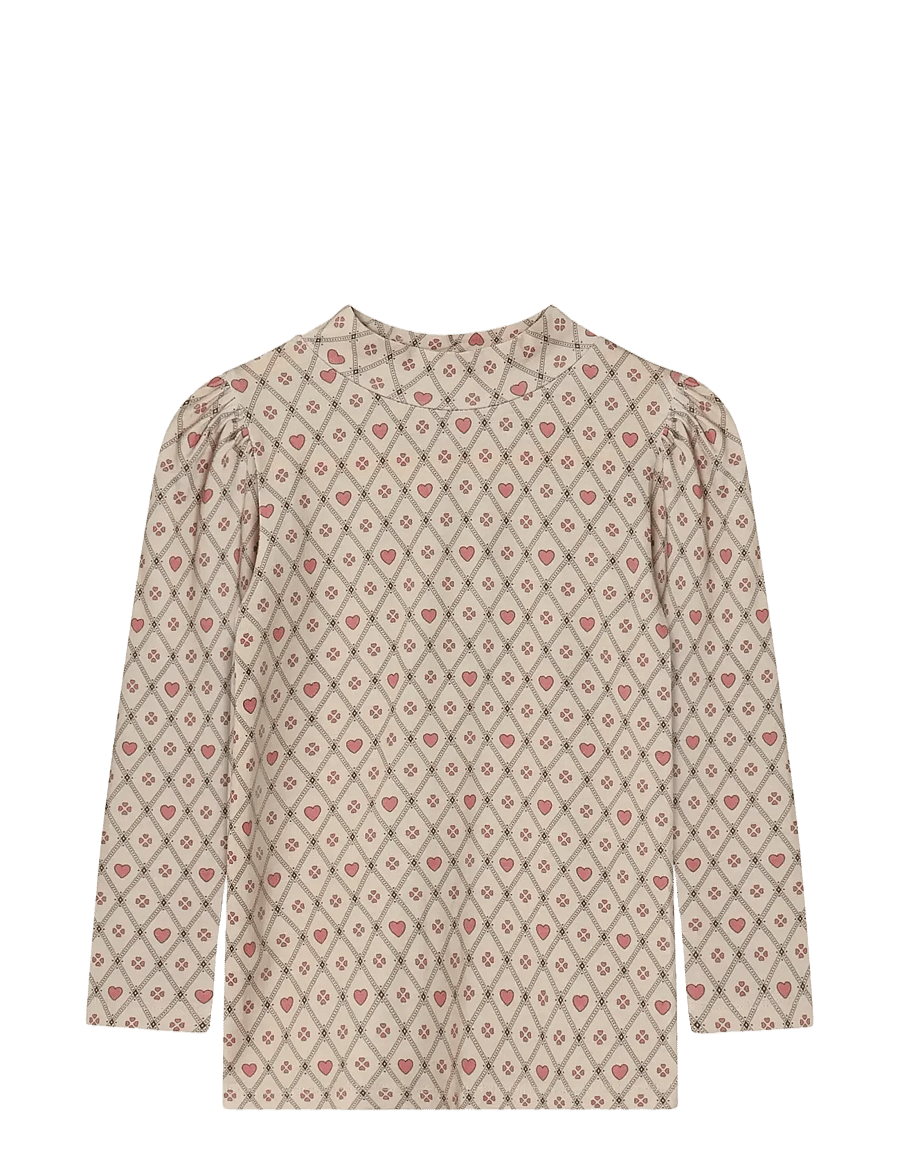Fliink - KELLY HEART LS PUFF BLOUSE - pluusid ja tuunikad - sandshell heart aop - 0