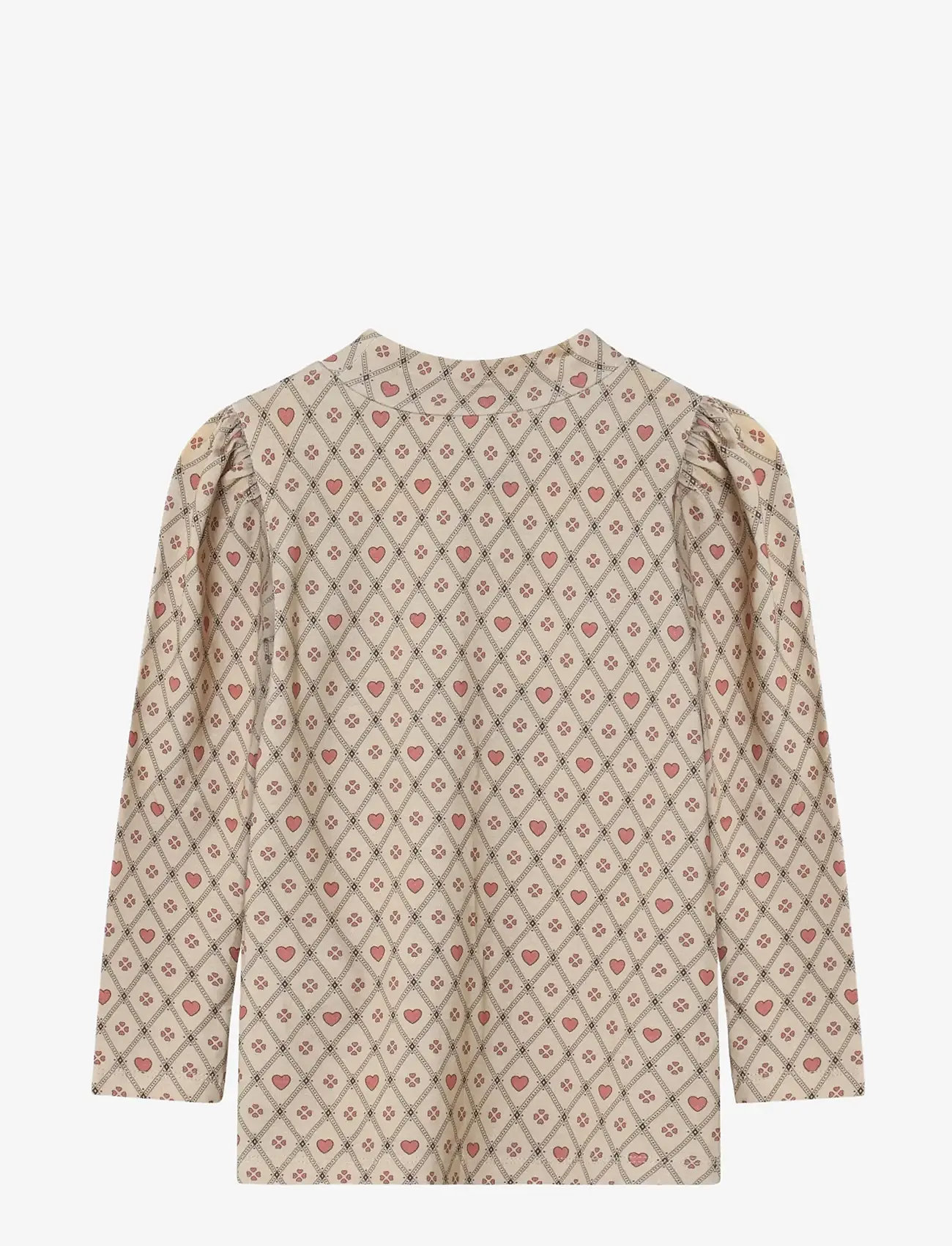 Fliink - KELLY HEART LS PUFF BLOUSE - bluser & tunikaer - sandshell heart aop - 1