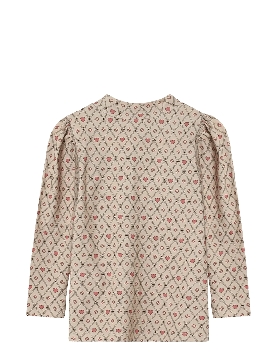 Fliink - KELLY HEART LS PUFF BLOUSE - pluusid ja tuunikad - sandshell heart aop - 1
