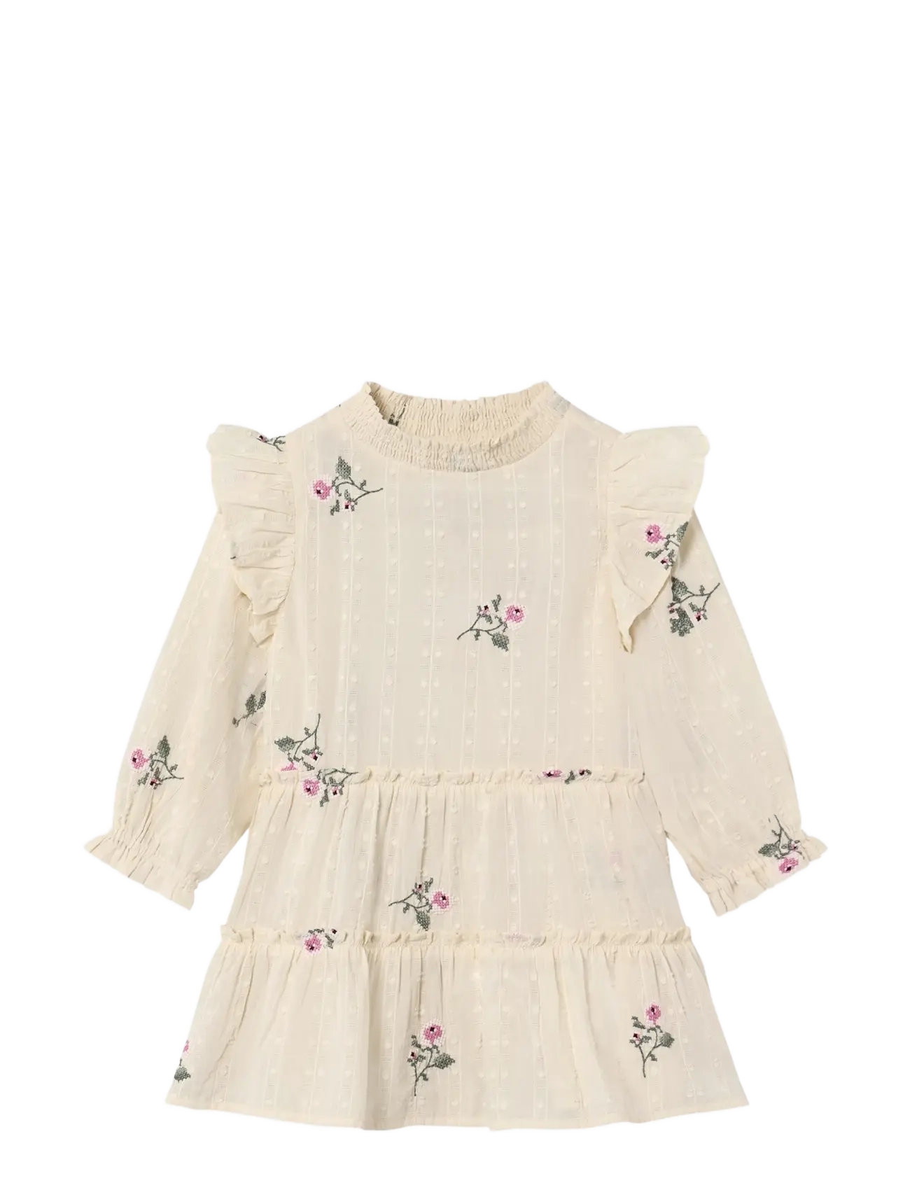 Fliink DOBBY LS ROSE EMBR DRESS - Kjoler & Nederdele - CREAM / cream