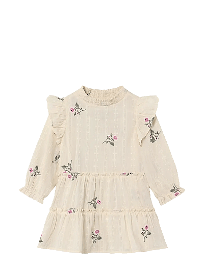 Fliink DOBBY LS ROSE EMBR DRESS - Långärmade babyklänningar - CREAM / cream