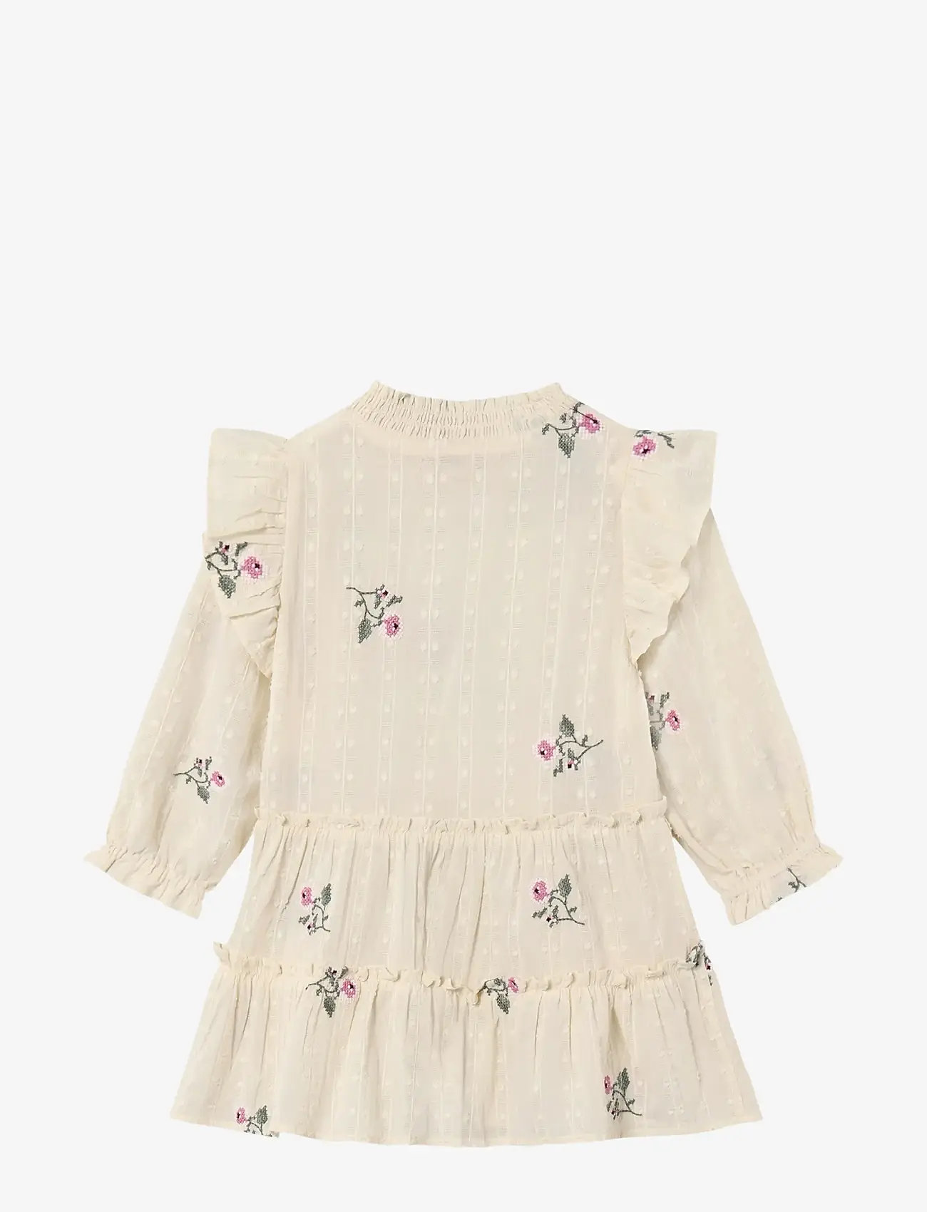 Fliink - DOBBY LS ROSE EMBR DRESS - långärmade vardagsklänningar - cream - 2