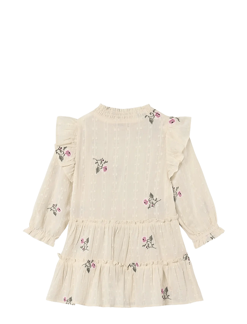 Fliink - DOBBY LS ROSE EMBR DRESS - långärmade vardagsklänningar - cream - 2