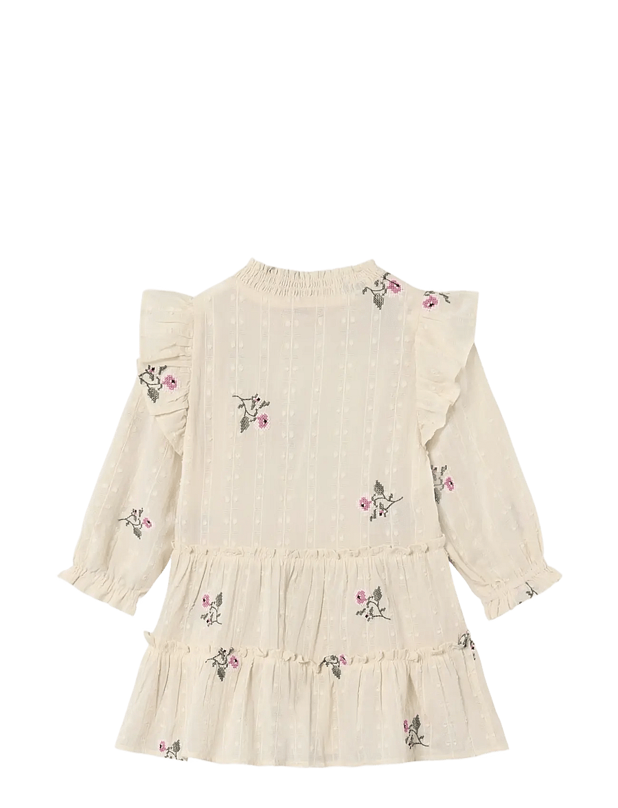 Fliink - DOBBY LS ROSE EMBR DRESS - langärmelige babykleider - cream - 2