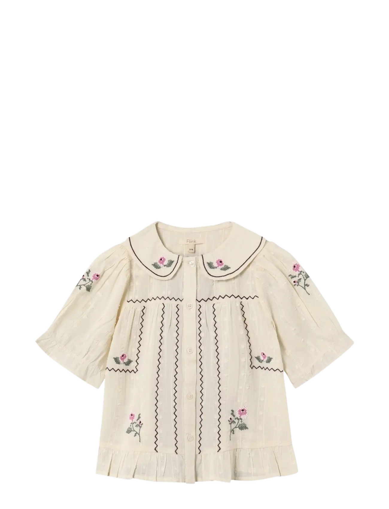 Fliink Dobby Ss Rose Embr Blouse, 104, Baby Dresses, Creme - Long-sleeved Kinder