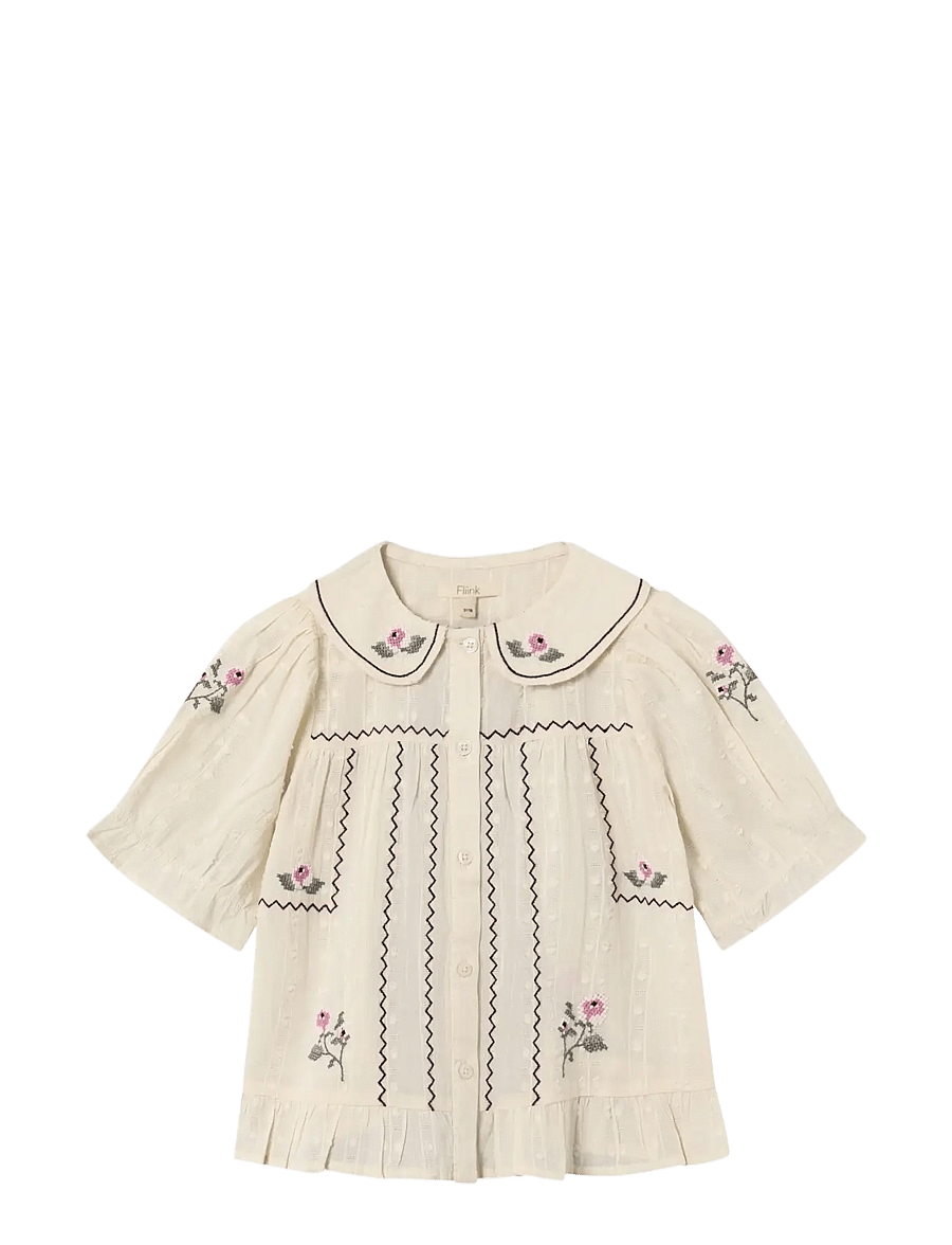 Fliink - DOBBY SS ROSE EMBR BLOUSE - långärmade babyklänningar - cream - 0