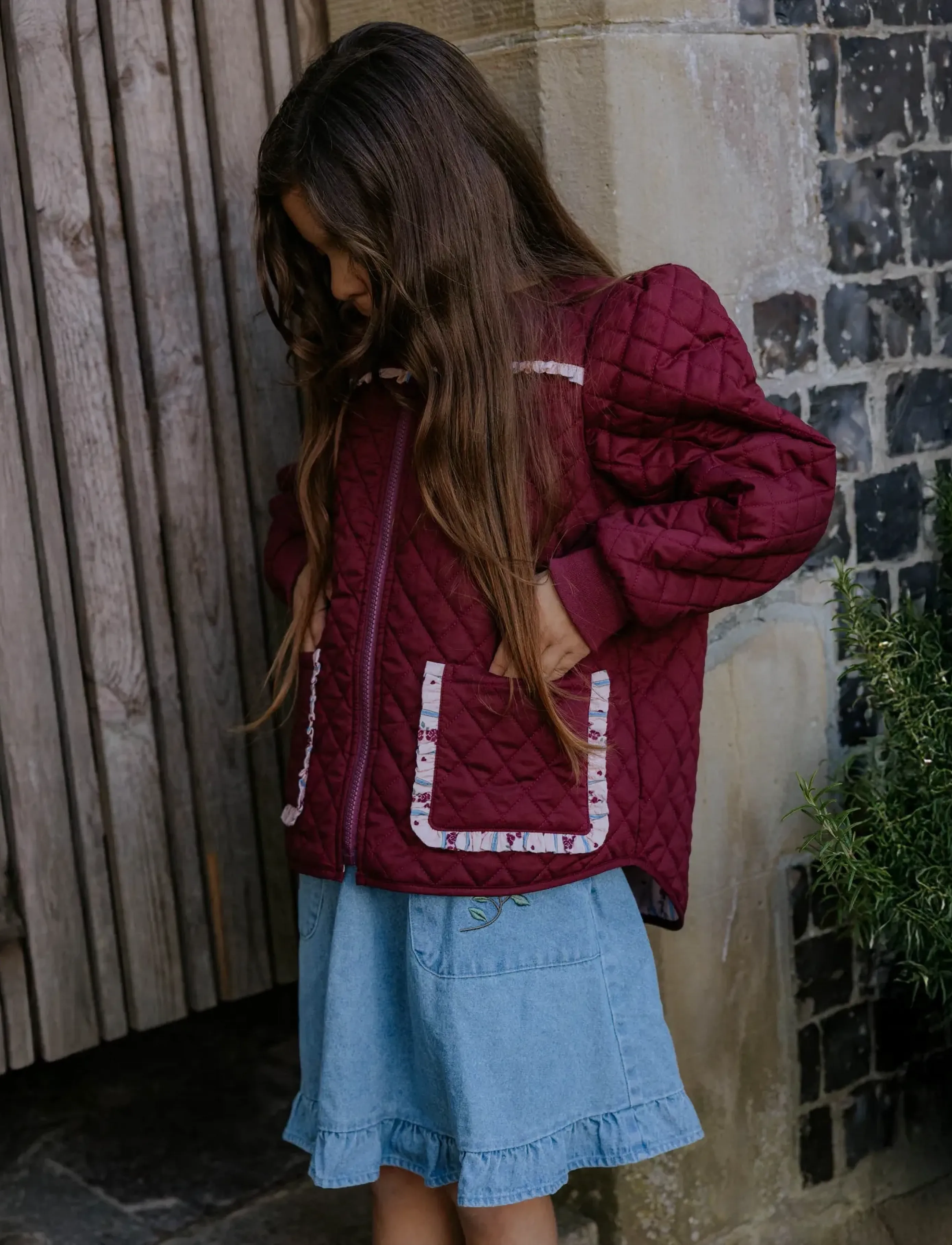 Fliink Kota Reversible Flower Jacket, Børn, Vendbar Quiltet Jakke, Bordeaux, Str: 98
