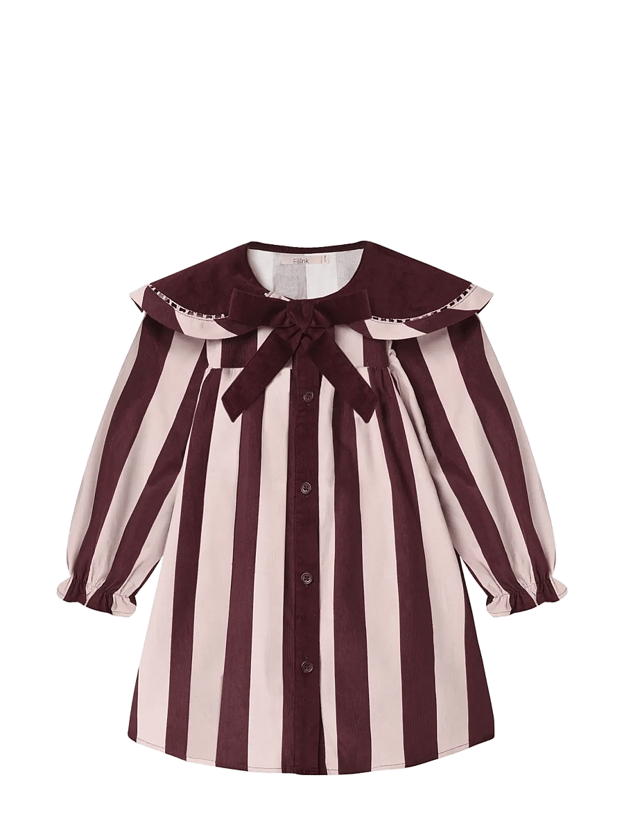 Fliink - DOLLY STRIPE COLLAR DRESS - pikkade varrukatega beebikleidid - smoke rose/burgundy stripe - 1