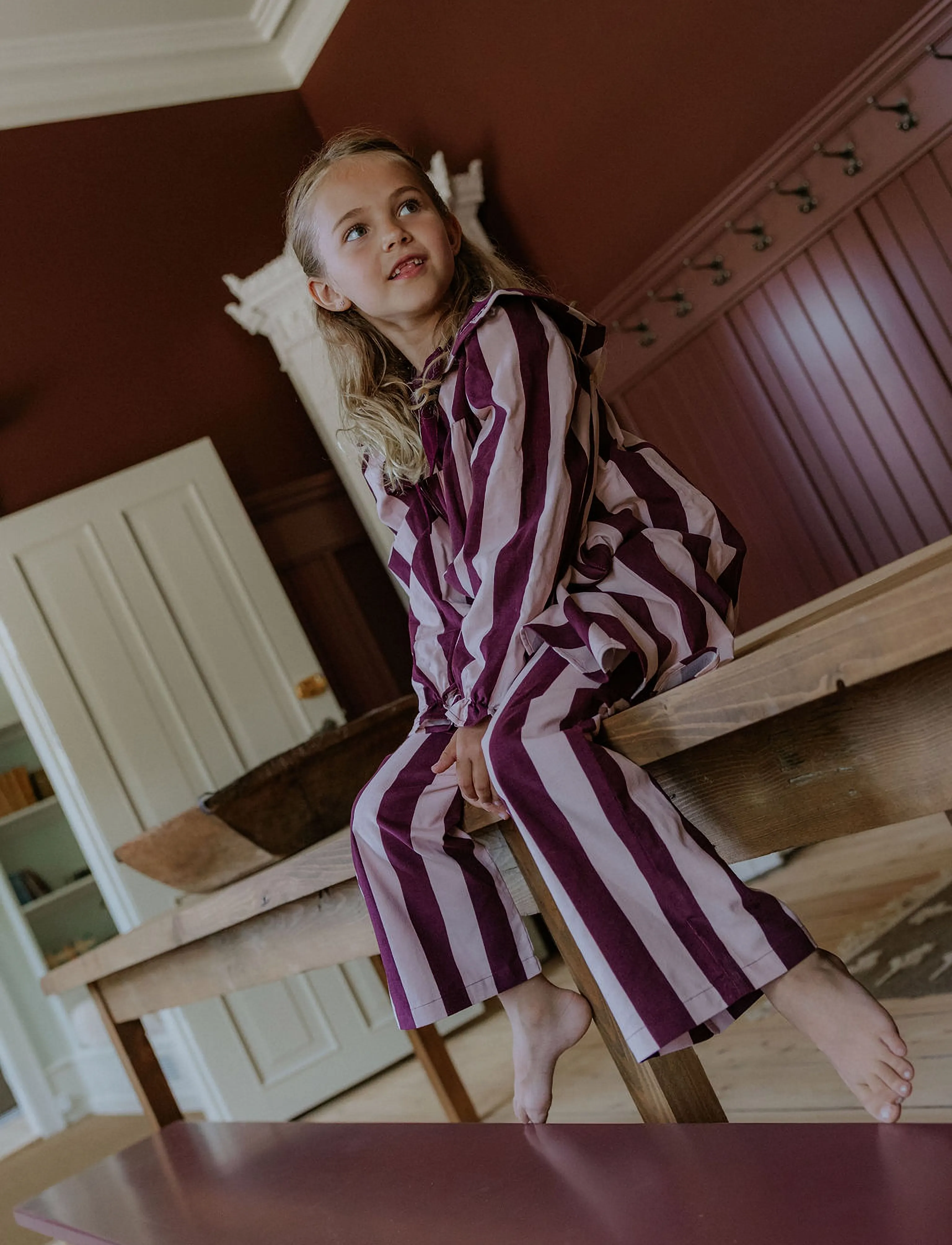 Fliink DOLLY STRIPE COLLAR DRESS - Kleider - SMOKE ROSE/BURGUNDY STRIPE / burgundy