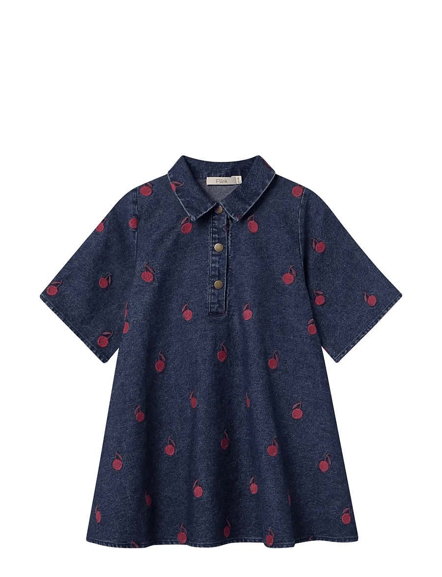 Fliink - DONNA EMBR SHIRT DRESS - kurzärmelige freizeitkleider - dark denim blue - 1