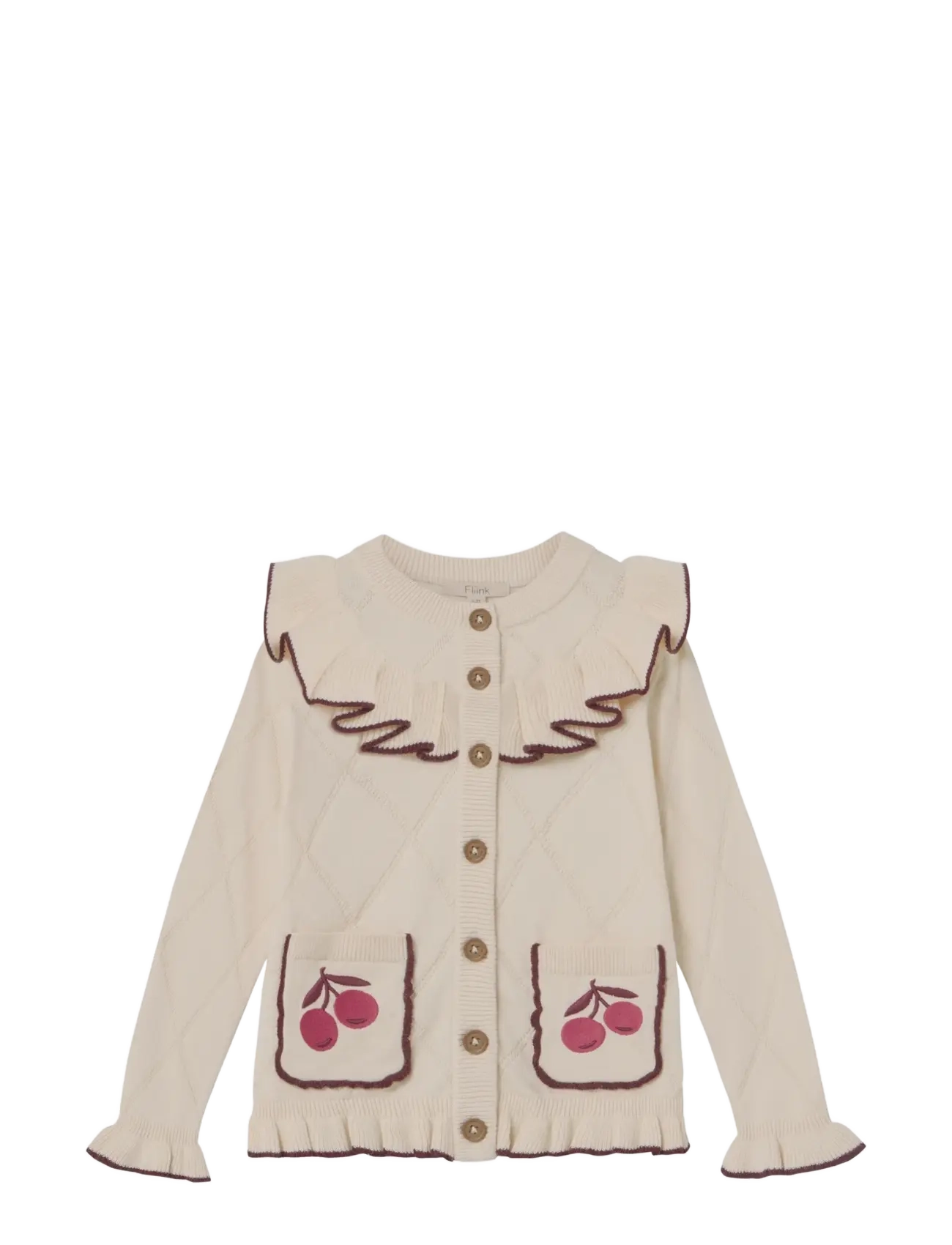 Fliink NOVA EMBR. RUFFLE CARDIGAN - Beebiriided - SANDSHELL / cream