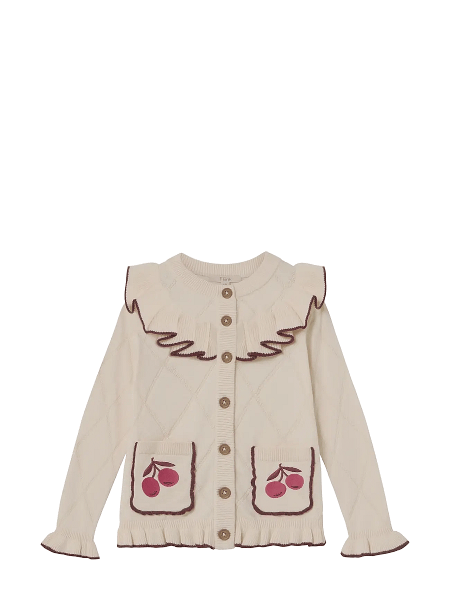 Fliink - NOVA EMBR. RUFFLE CARDIGAN - cardigans - sandshell - 1