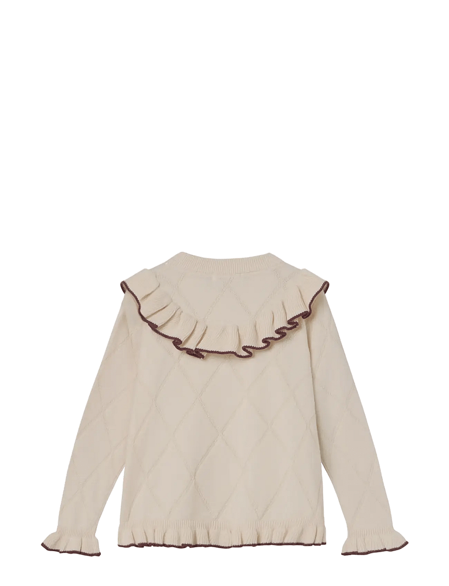 Fliink - NOVA EMBR. RUFFLE CARDIGAN - cardigans - sandshell - 2