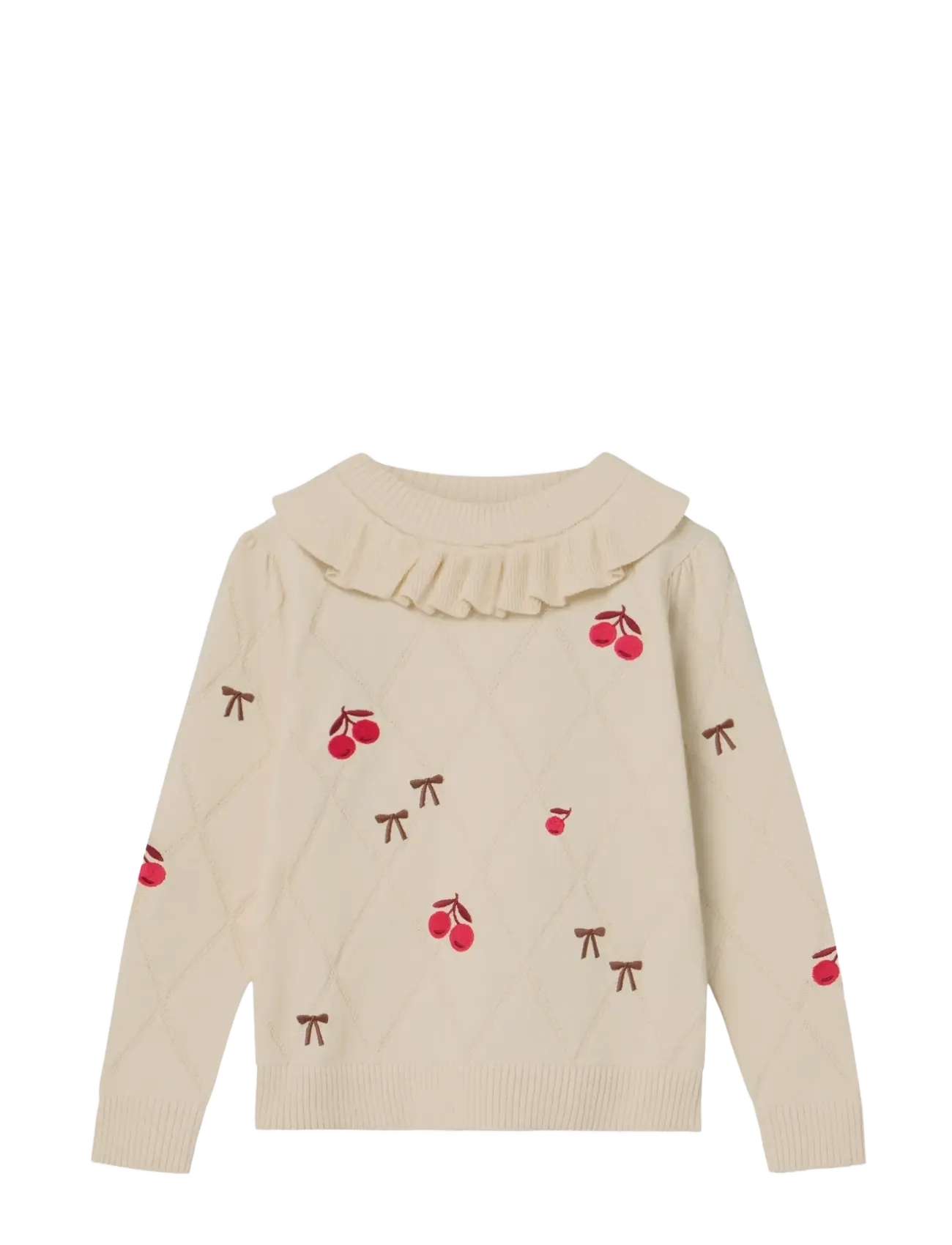 Fliink Nova Embr. Ruffle Pullover, 104/110, Beige, Strik > Pullovere, Børn