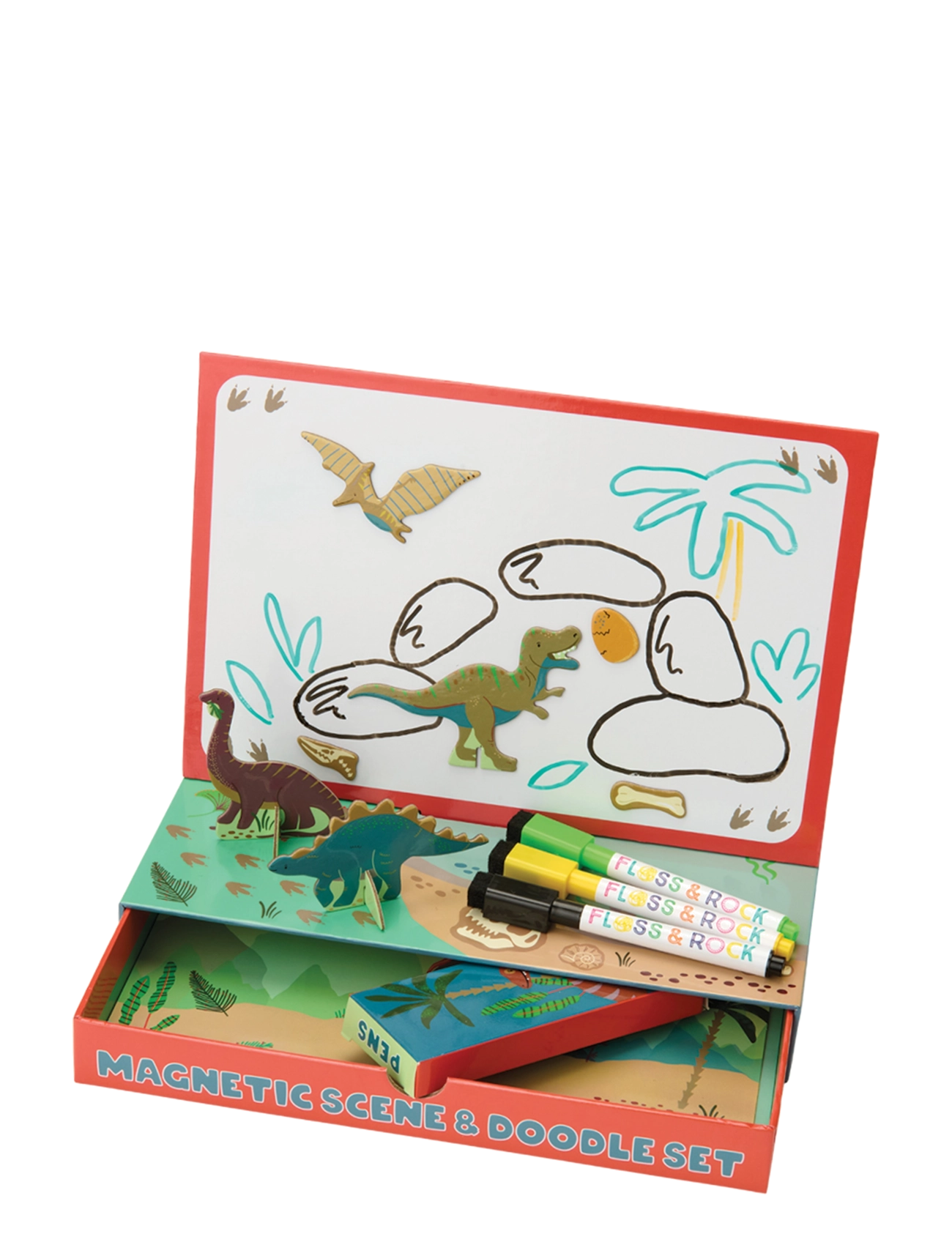 Floss & Rock Magnetic Scene & Doodle Set - Dino - Zīmēšana - GREEN / coral