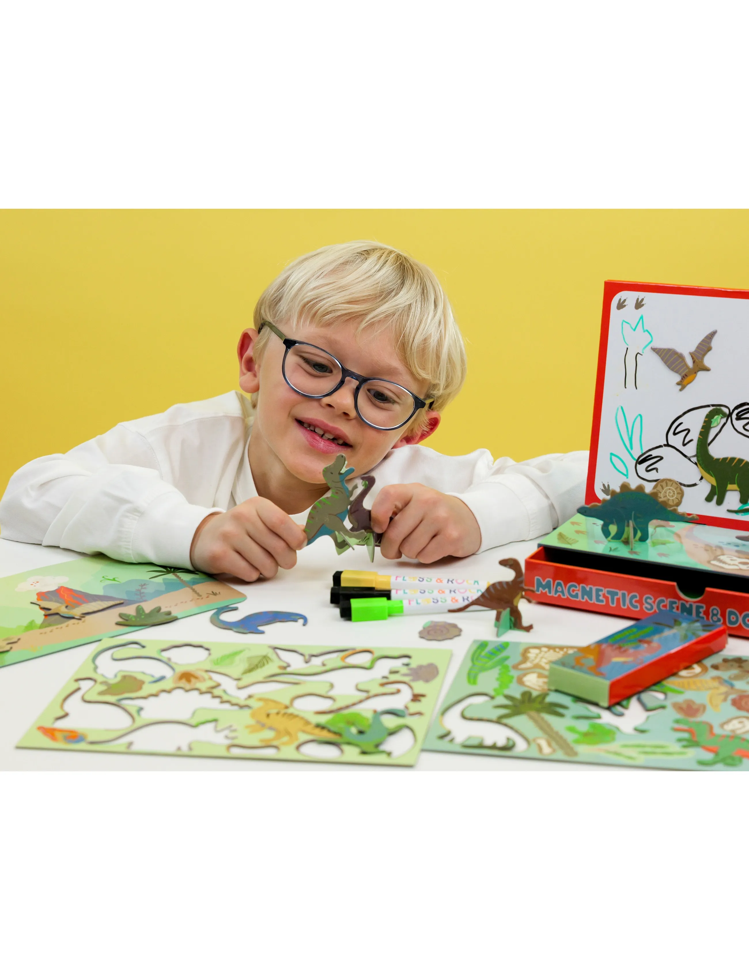 Floss & Rock - Magnetic Scene & Doodle Set - Dino - green - 0