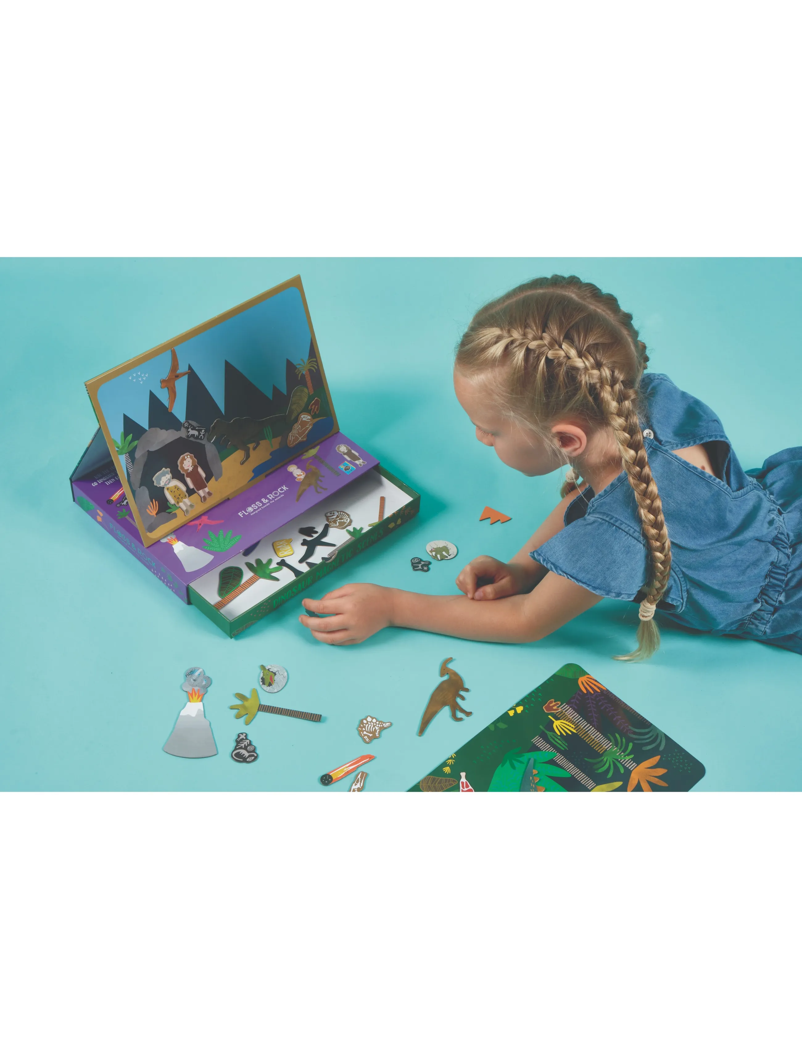 Floss & Rock - Magnetic Scene & Doodle Set - Dino - green - 3