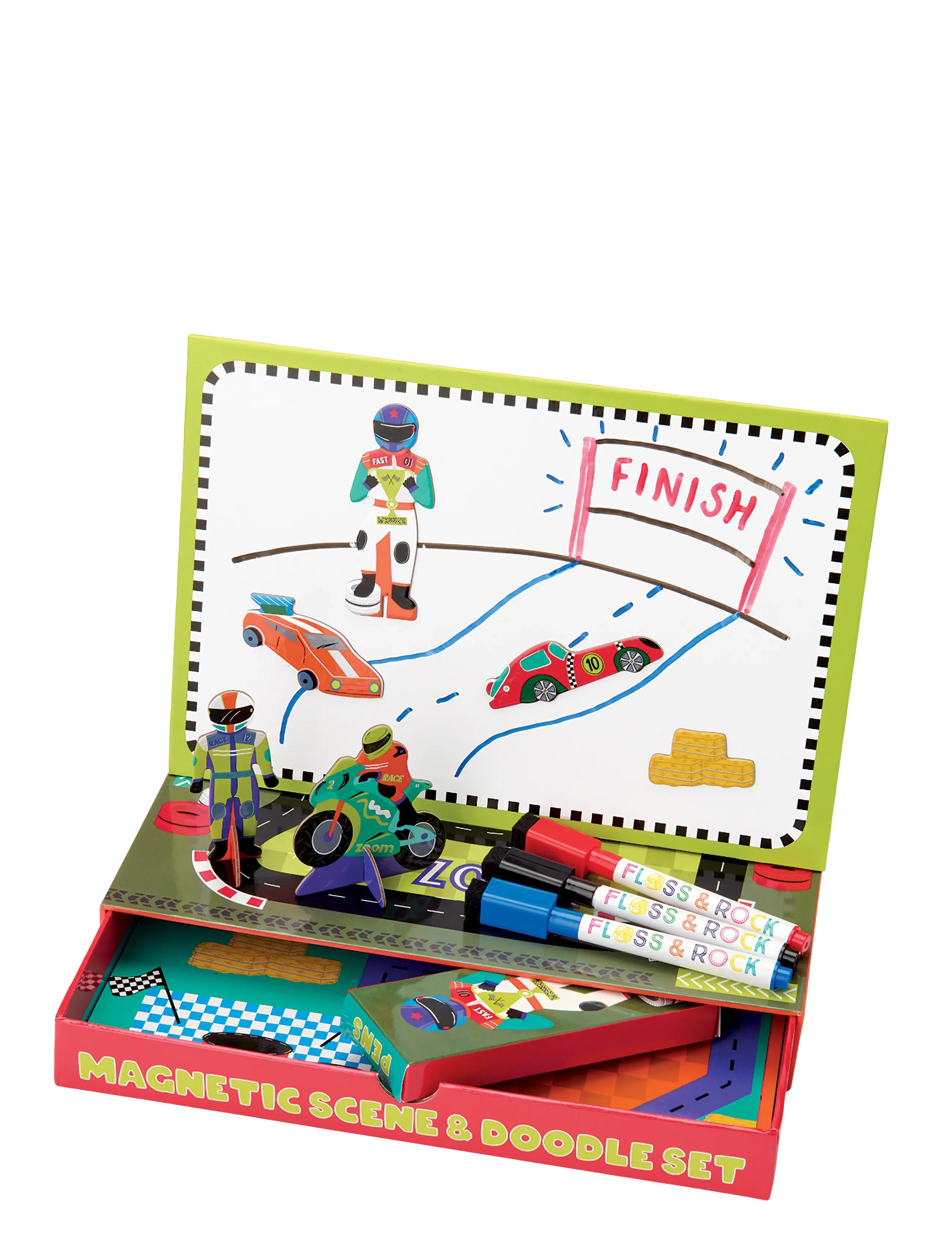 Floss & Rock Magnetic Scene & Doodle Set - Cars - Spielzeug 3-5 Jahre - RED / multi