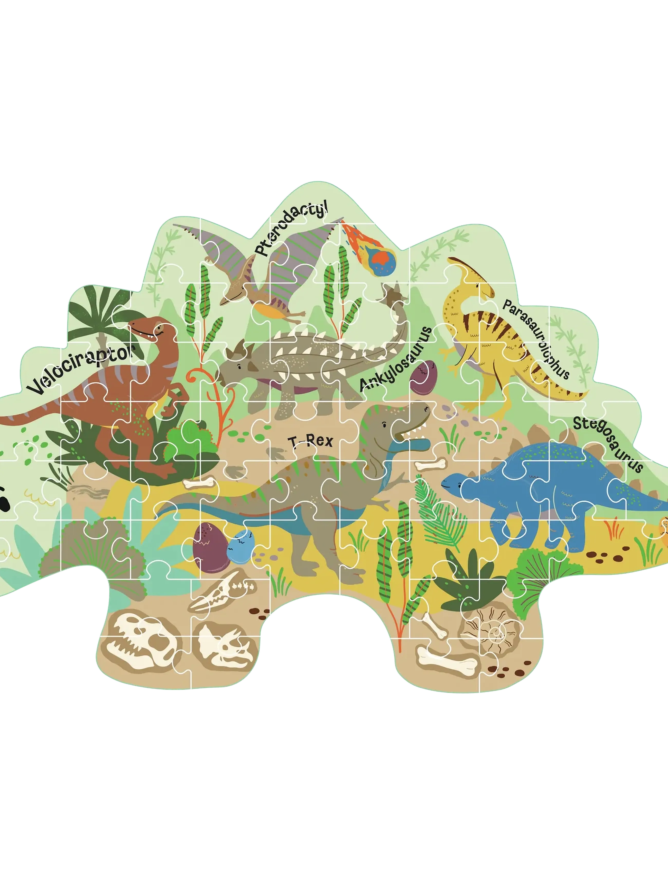 Floss & Rock - Shaped Puzzle 60 pcs. - Dino - classic puzzles - green - 0